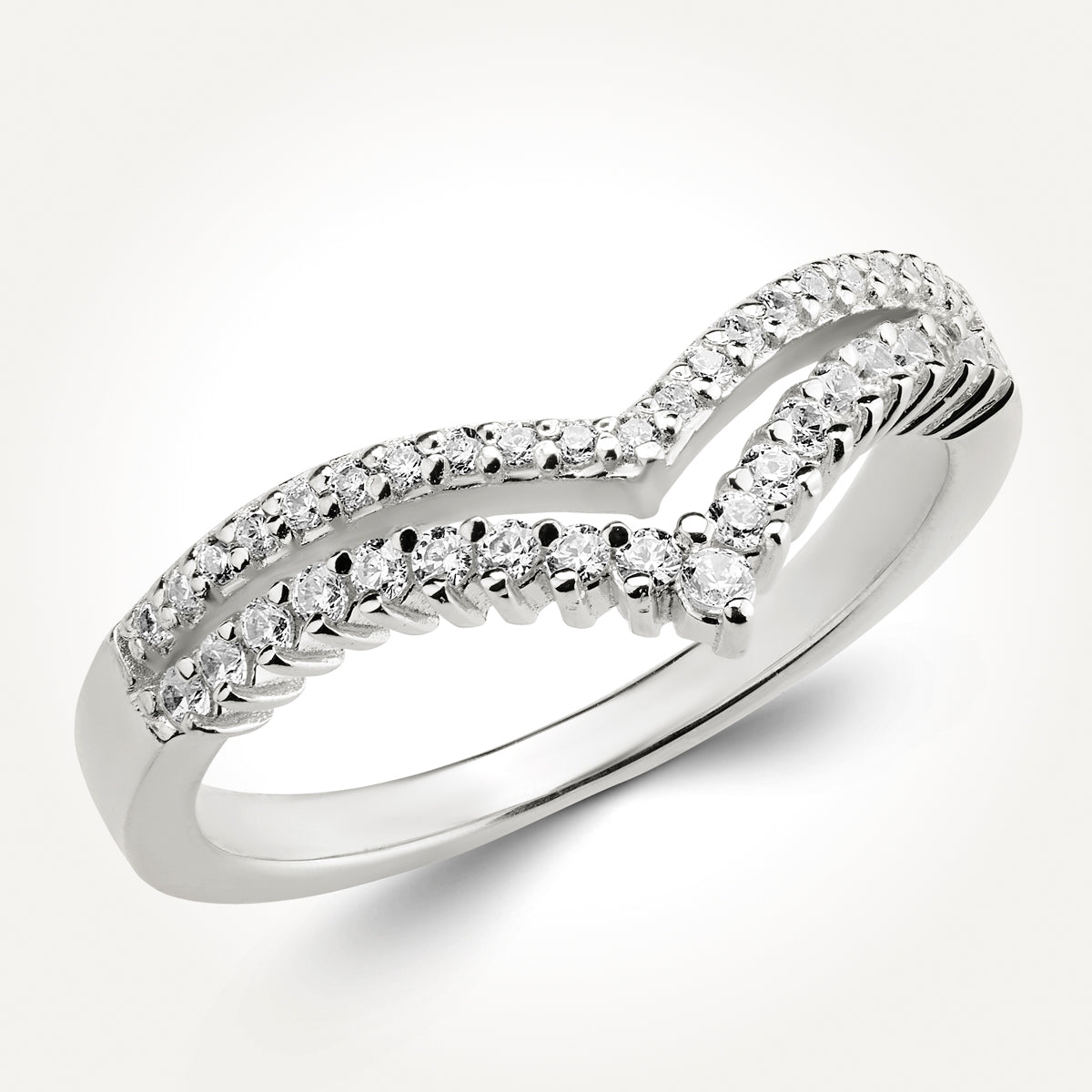14KT White Gold Double V Ring 