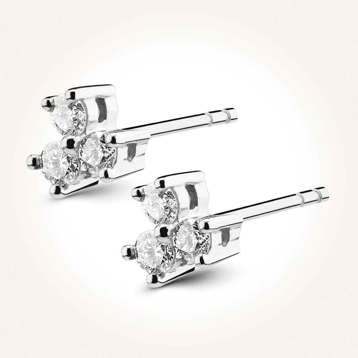 10KT White Gold Three Stone Stud Earrings 0.18 CT. T.W. 