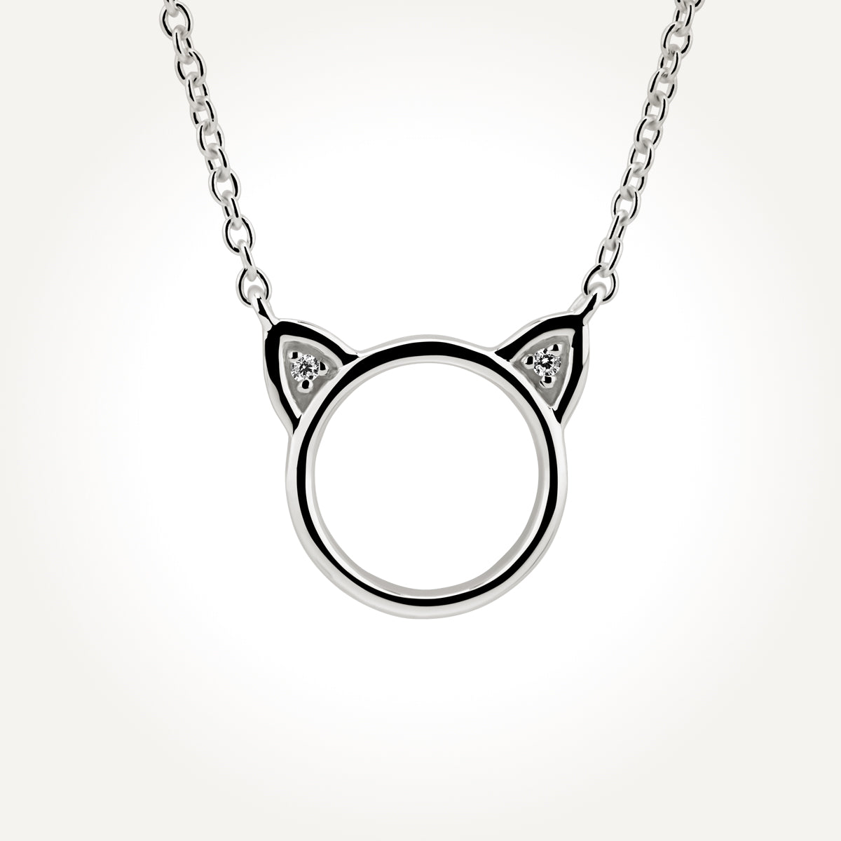 14KT White Gold Cat Necklace 