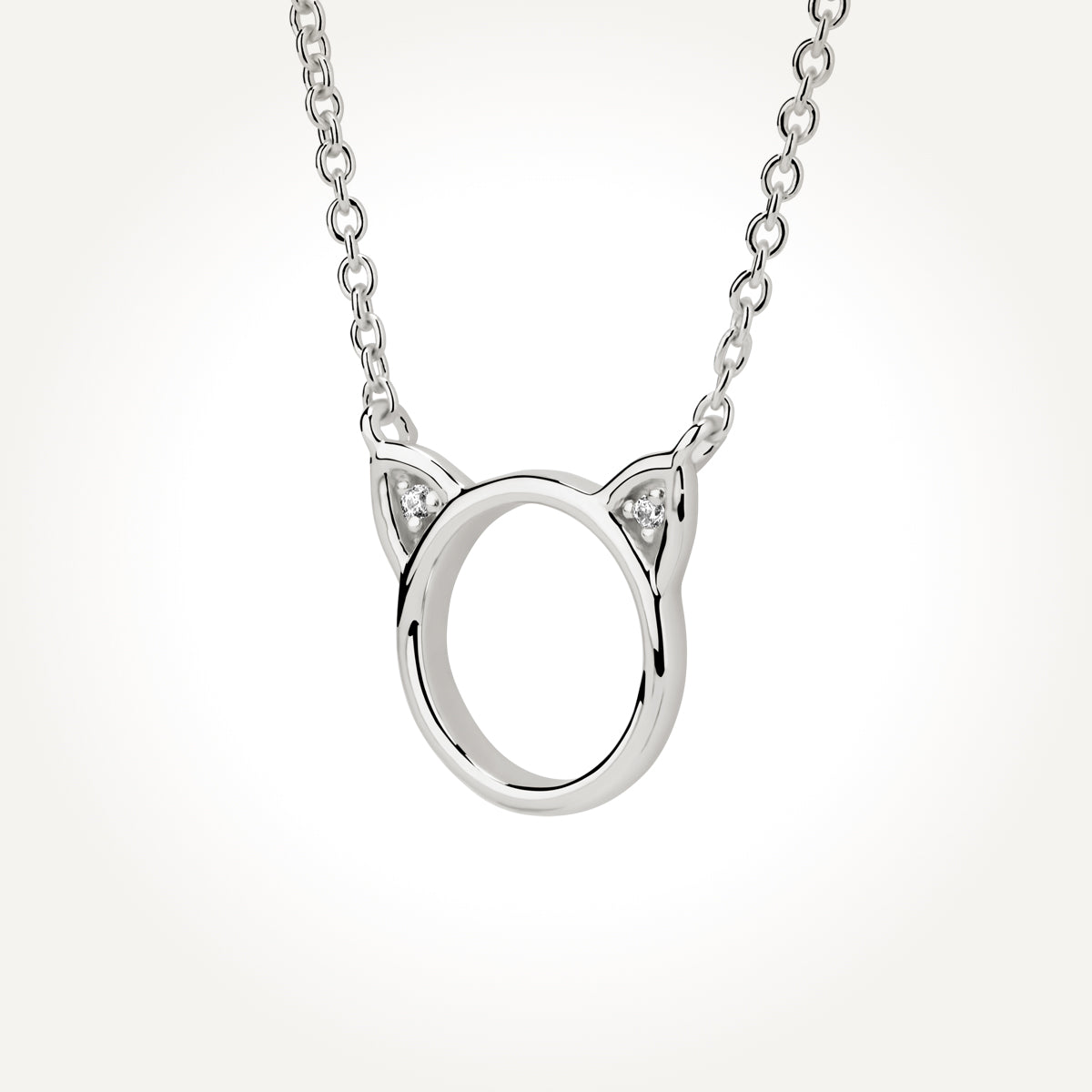 14KT White Gold Cat Necklace 