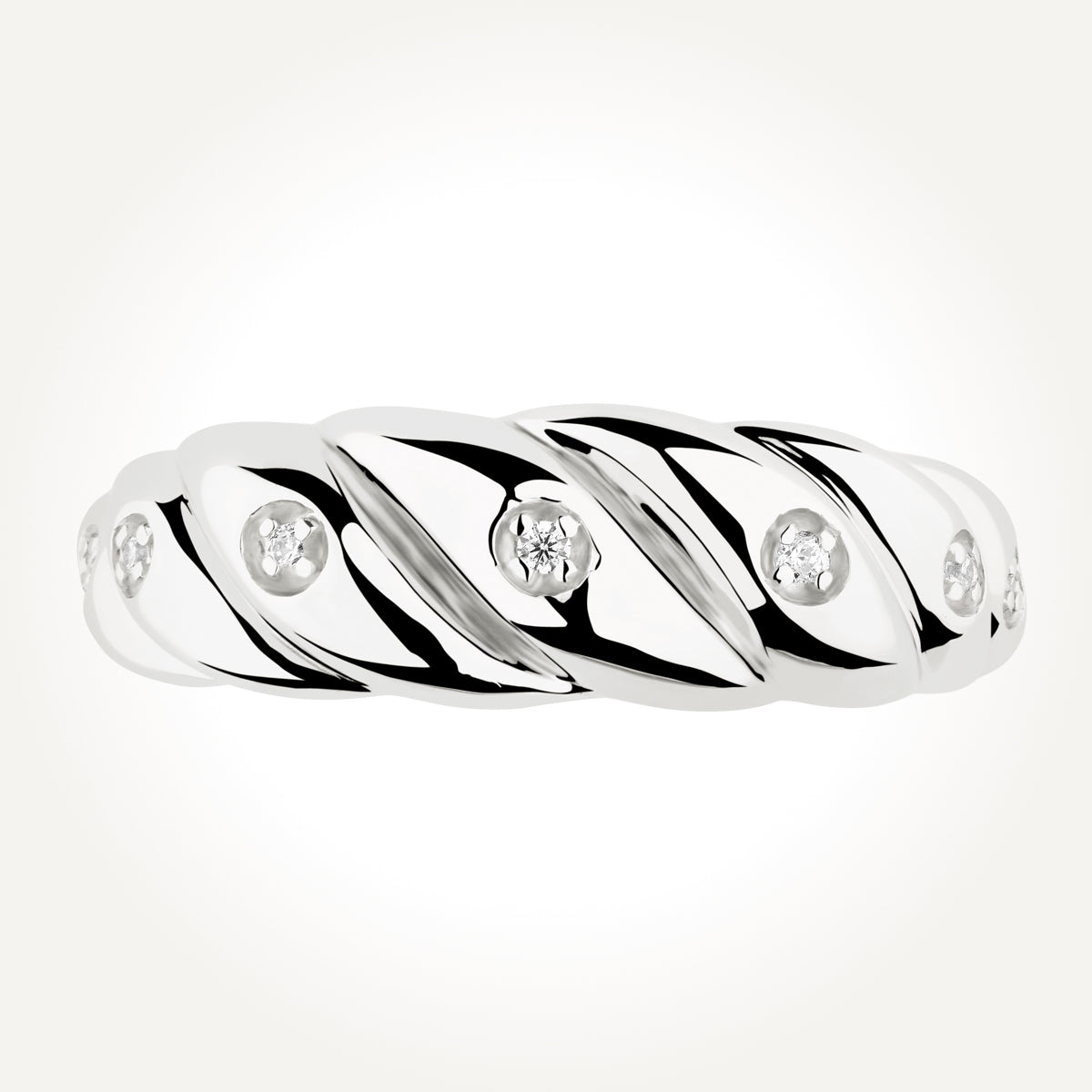 14KT White Diamond Croissant Ring 