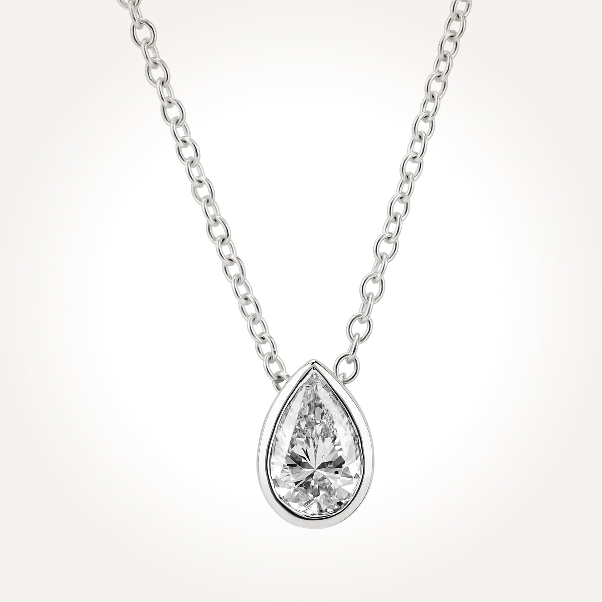 14KT White Gold Pear Solitaire Necklace 