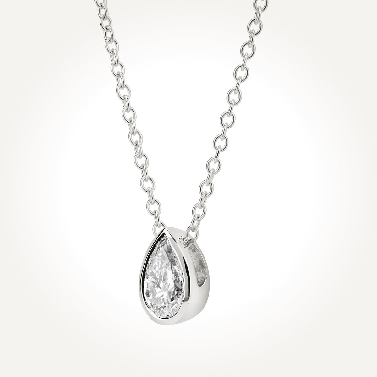 14KT White Gold Pear Solitaire Necklace 