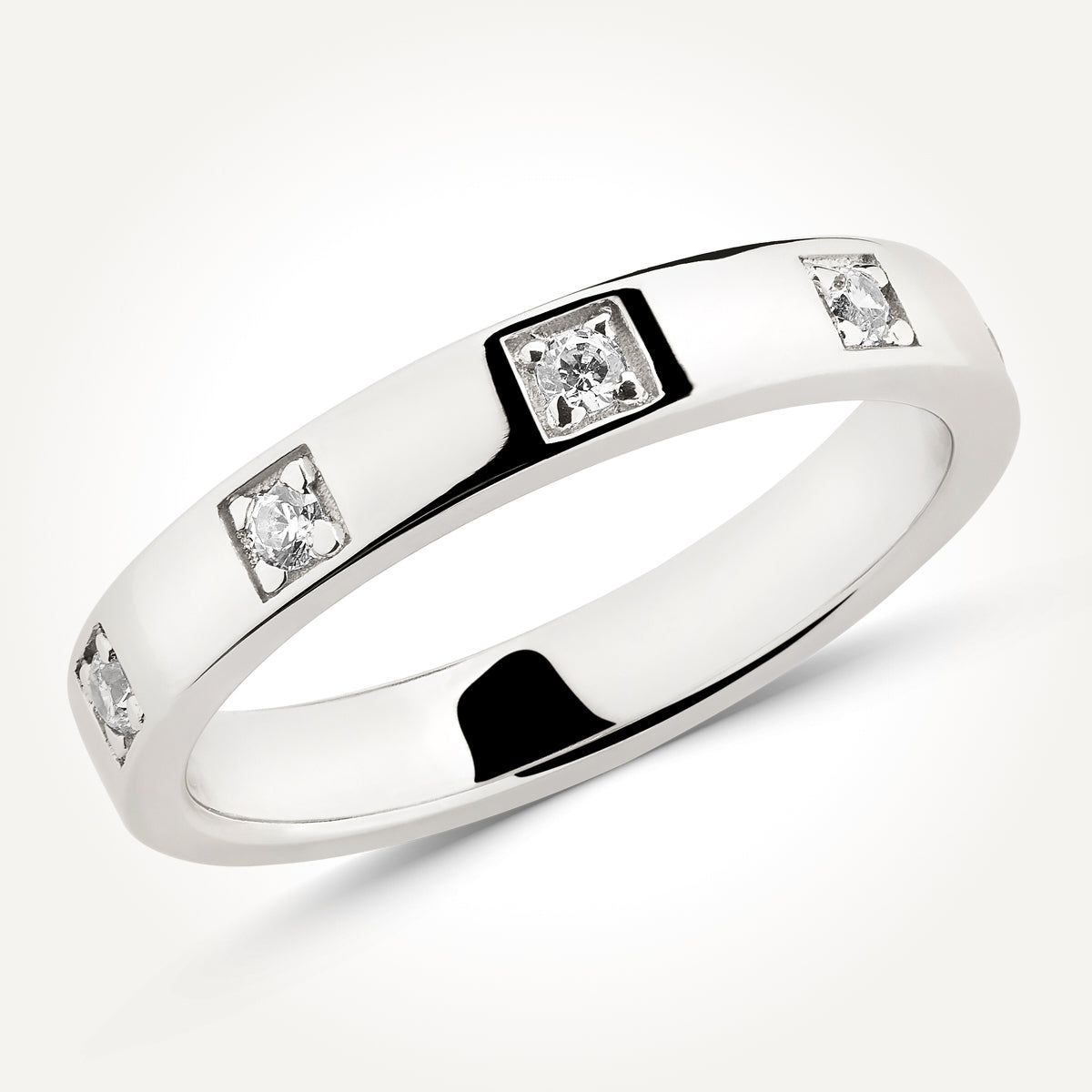 14KT White Gold Studded Diamond Band 