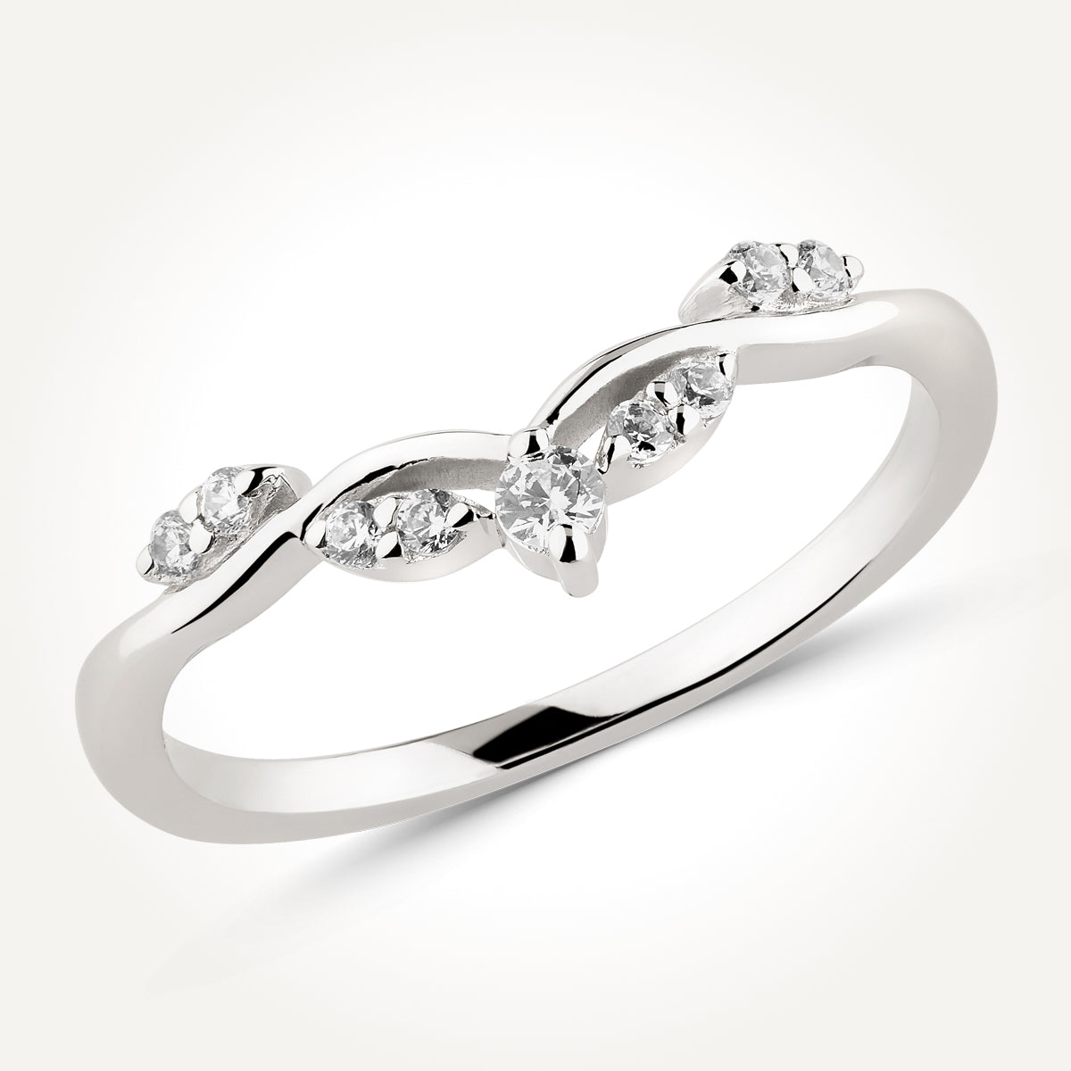 10KT White Gold Diamond Chevron Ring 