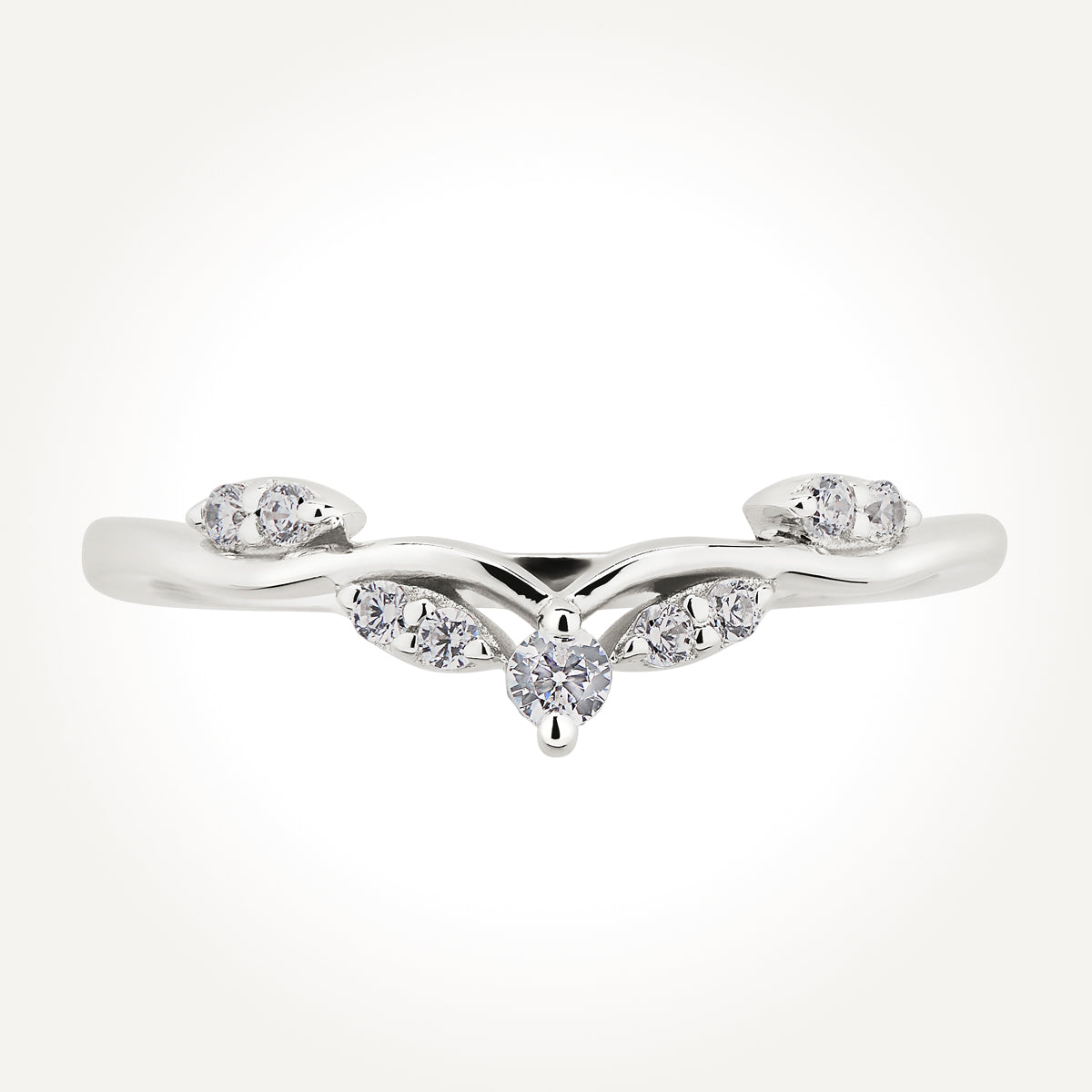10KT White Gold Diamond Chevron Ring 