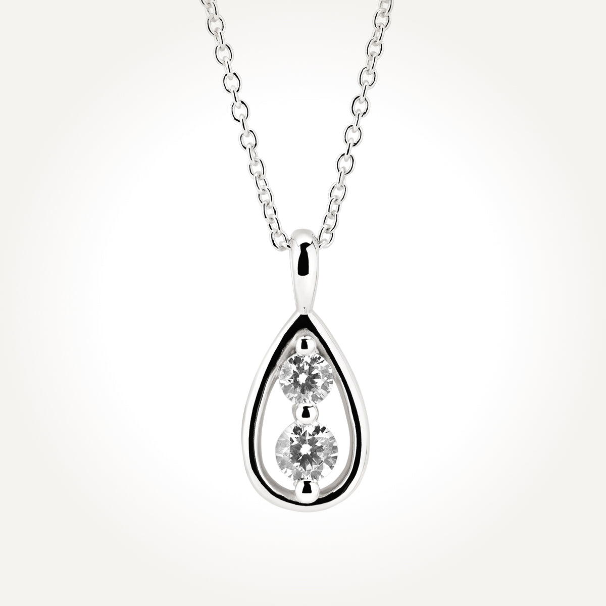 14KT White Gold Two Stone Pear Necklace 