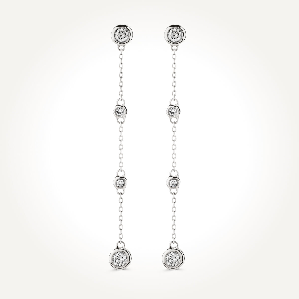 14KT White Gold Bezel Set Drop Earrings 