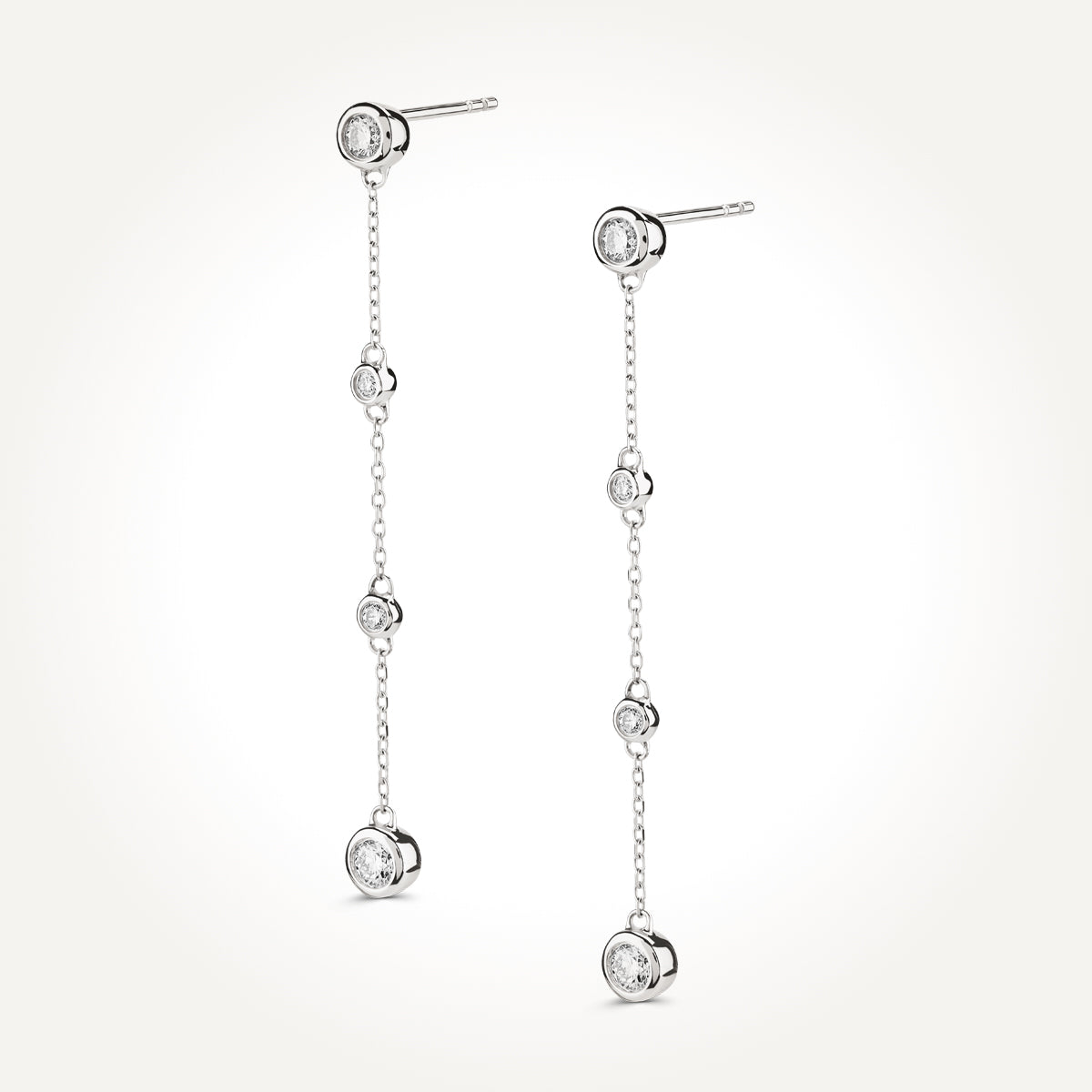 14KT White Gold Bezel Set Drop Earrings 
