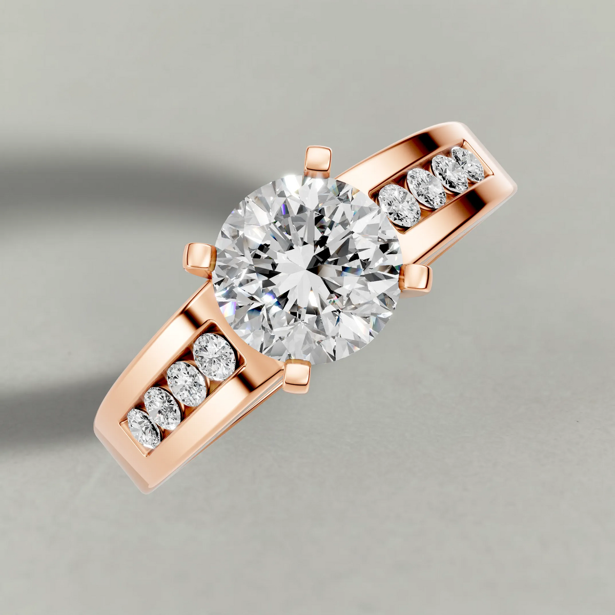 Channel-Set Split-Shank Engagement Ring (2800) in Rose Gold from top 3/4 angle