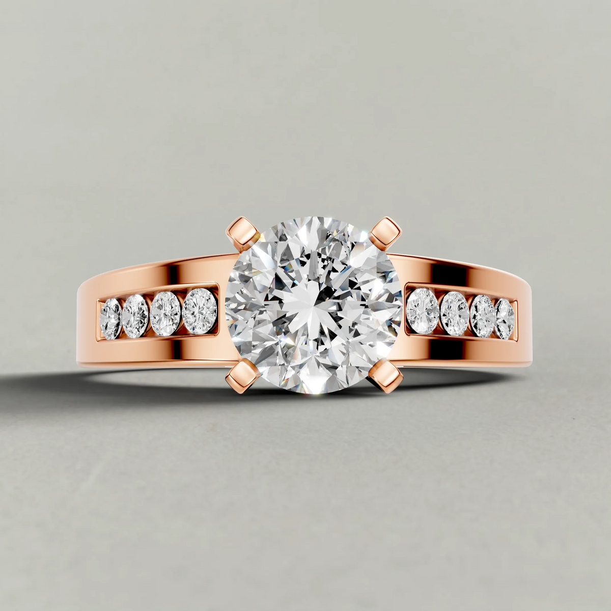 Channel-Set Split-Shank Engagement Ring (2800) in Rose Gold zoomed in on diamond