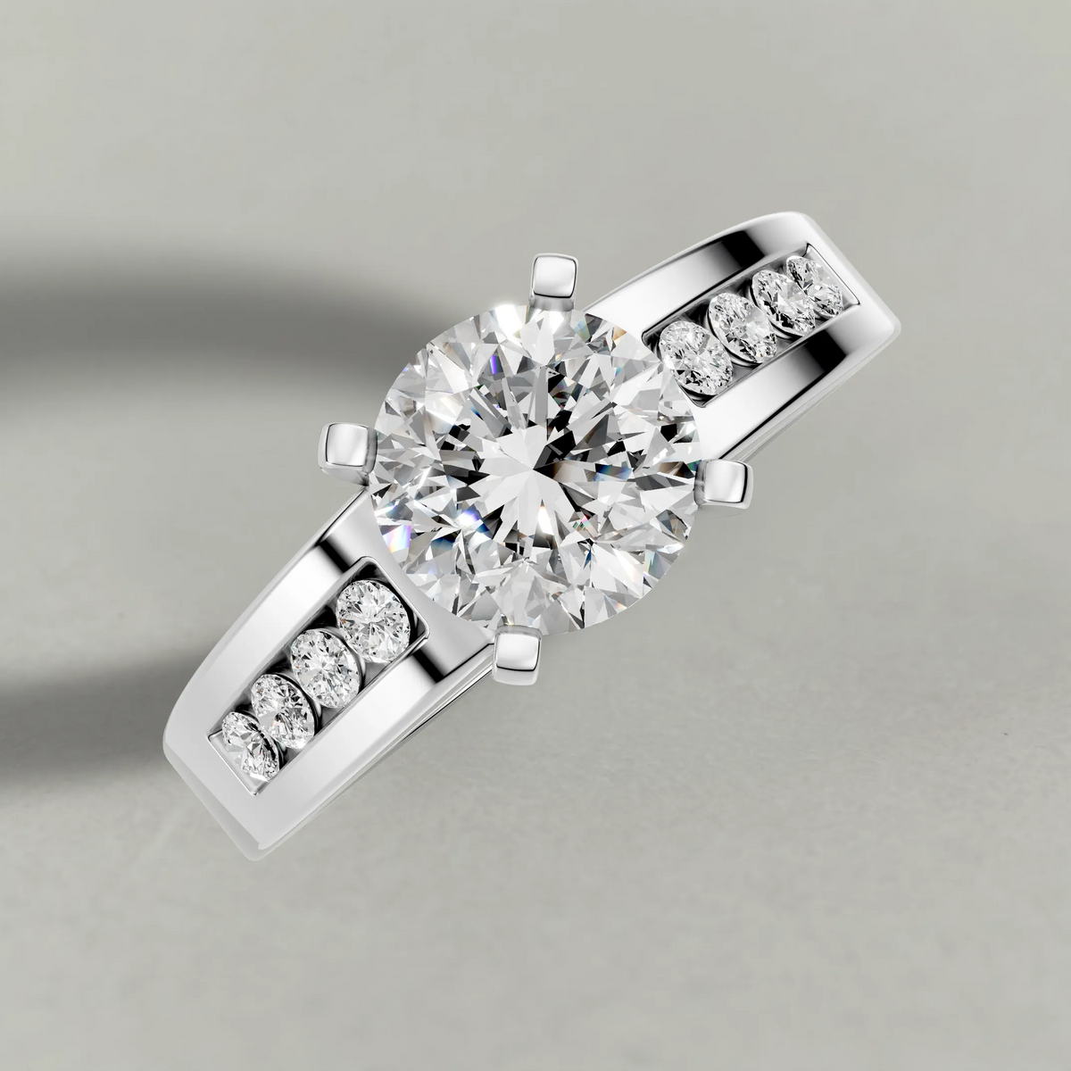 Channel-Set Split-Shank Engagement Ring (2800) in White Gold from top 3/4 angle