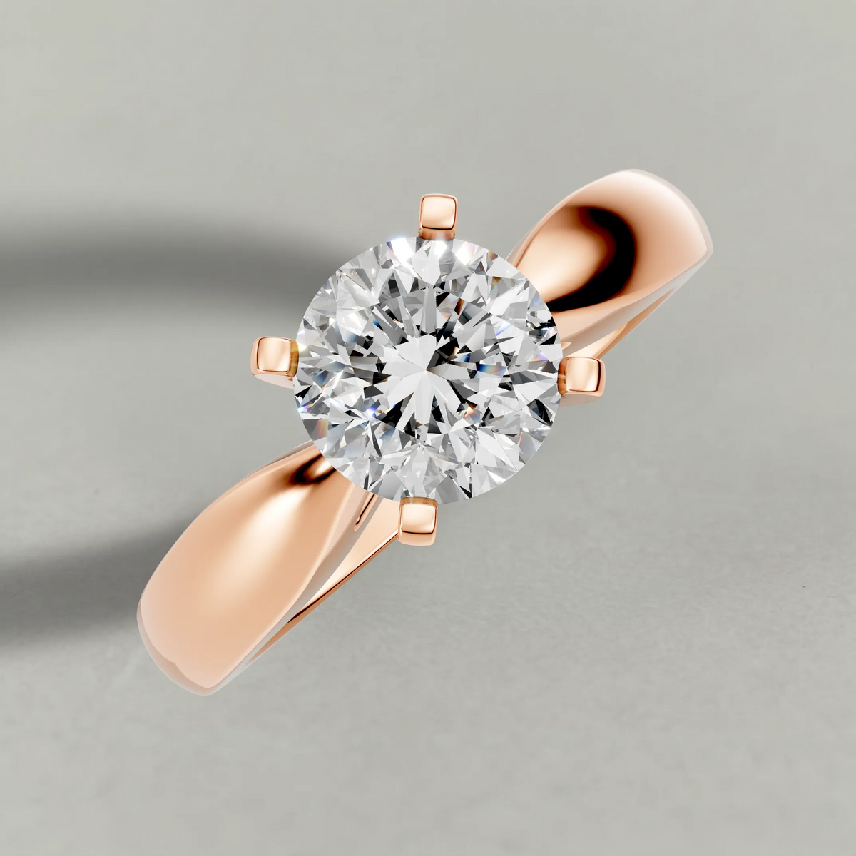 Sculpted Shoulder Solitaire Engagement Ring (2878) in Rose Gold from top 3/4 angle