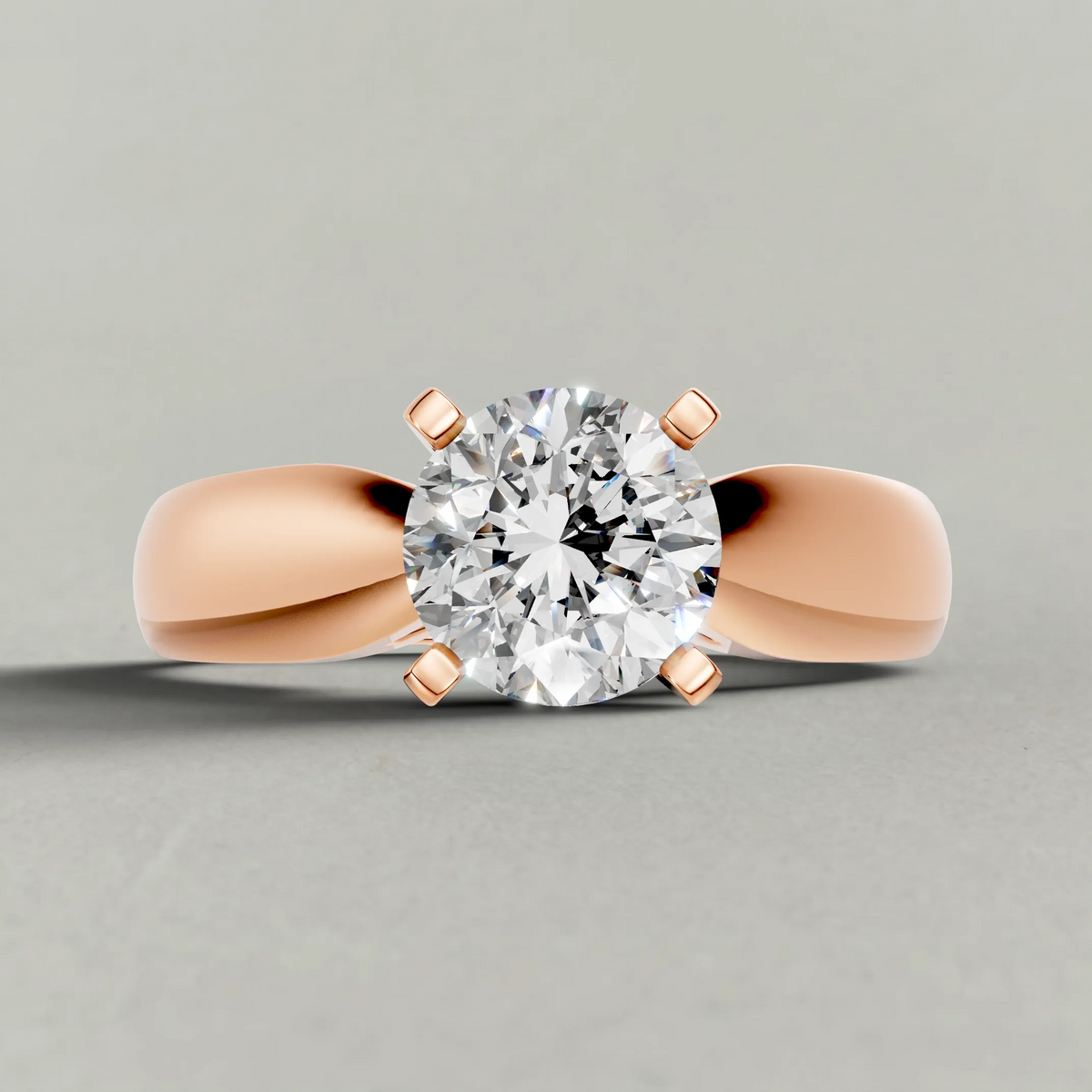 Sweeping Cathedral Solitaire Engagement Ring (3305) in Rose Gold zoomed in on diamond