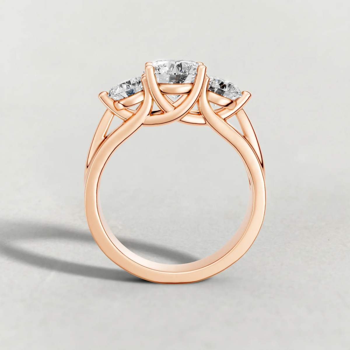 Sculpted Three-Stone Diamond Engagement Ring (3988) in Rose Gold from front angle