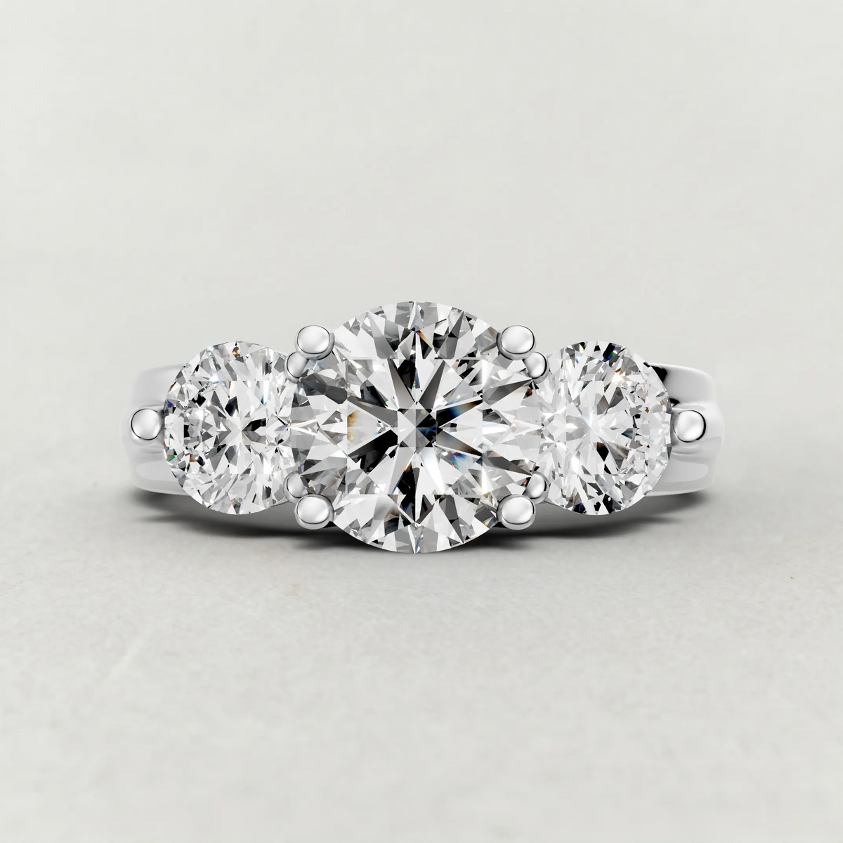 Sculpted Three-Stone Diamond Engagement Ring (3988) in White Gold zoomed in on diamond