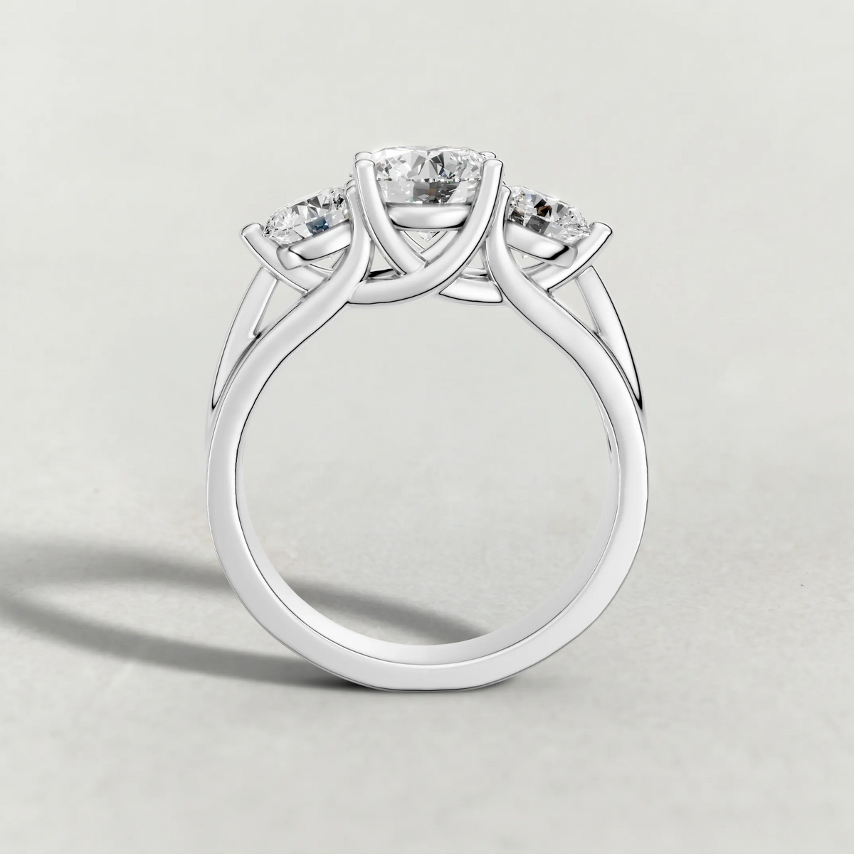 Sculpted Three-Stone Diamond Engagement Ring (3988) in White Gold from front angle