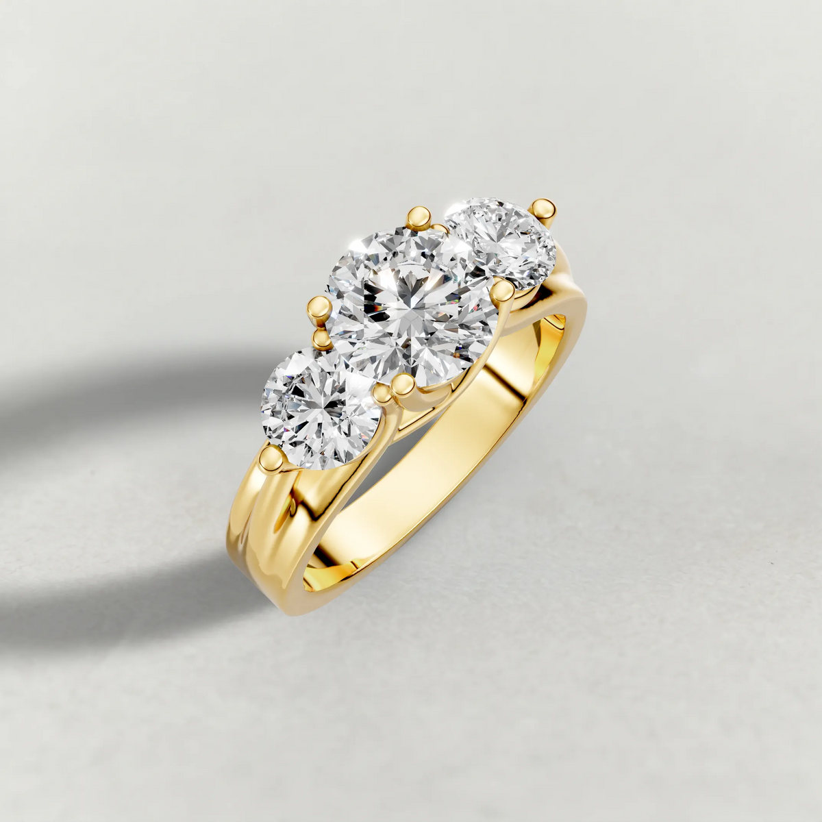 Sculpted Three-Stone Diamond Engagement Ring (3988) in Yellow Gold from top 3/4 angle