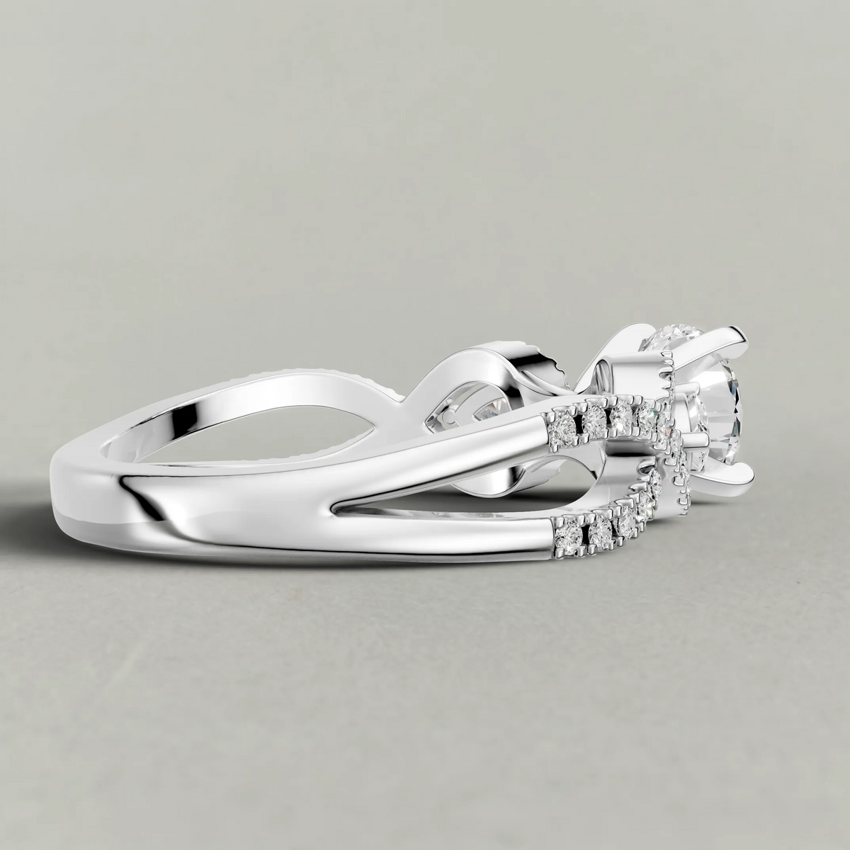 Three-Stone Pavé Twist Engagement Ring (70667) in Platinum from back angle