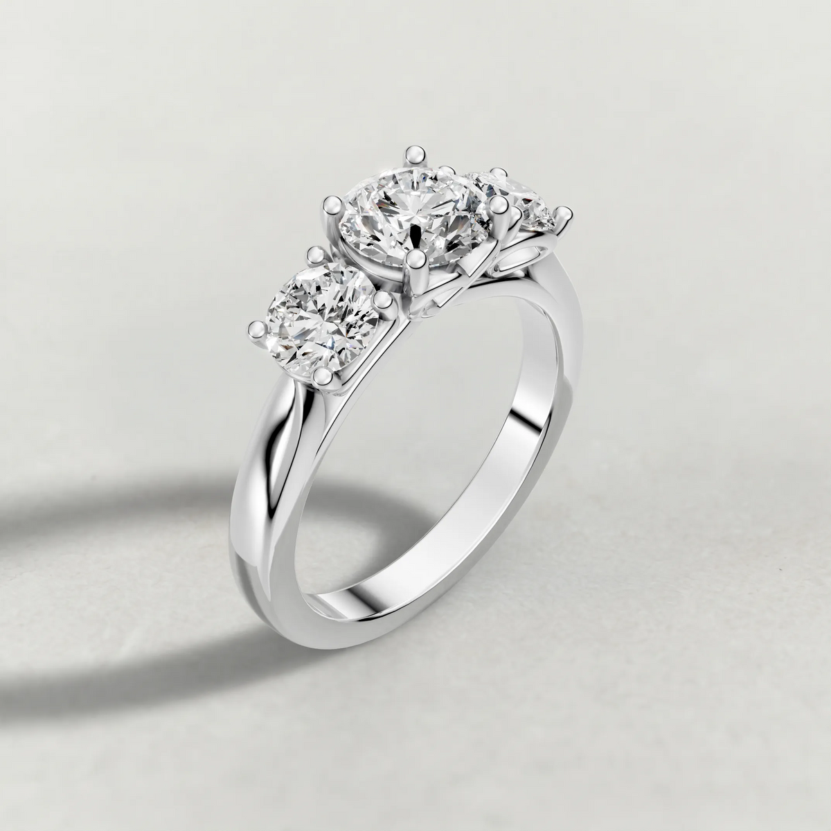 Three-Stone Side Diamond Engagement Ring (70673) in Platinum from top 3/4 angle