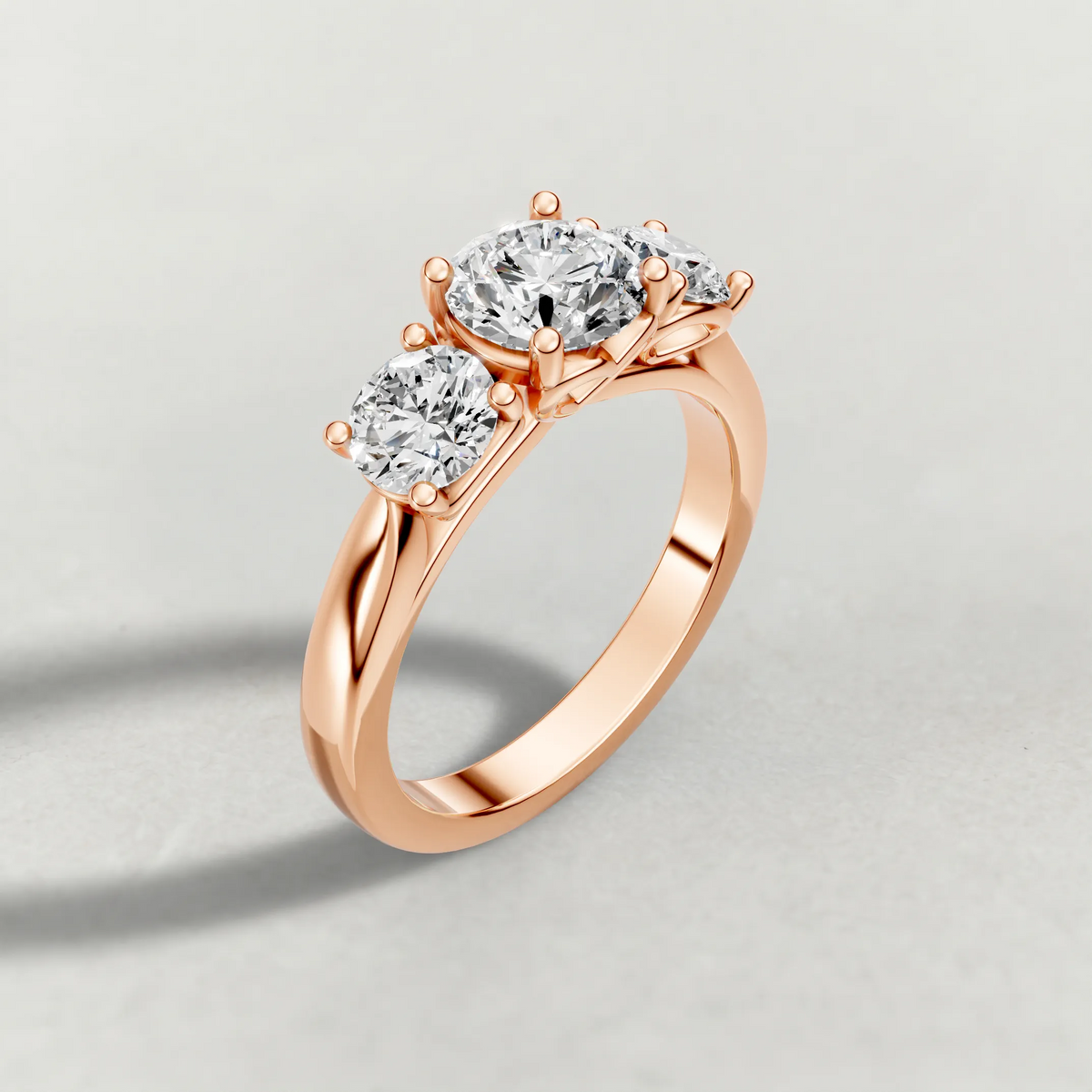Three-Stone Side Diamond Engagement Ring (70673) in Rose Gold from top 3/4 angle