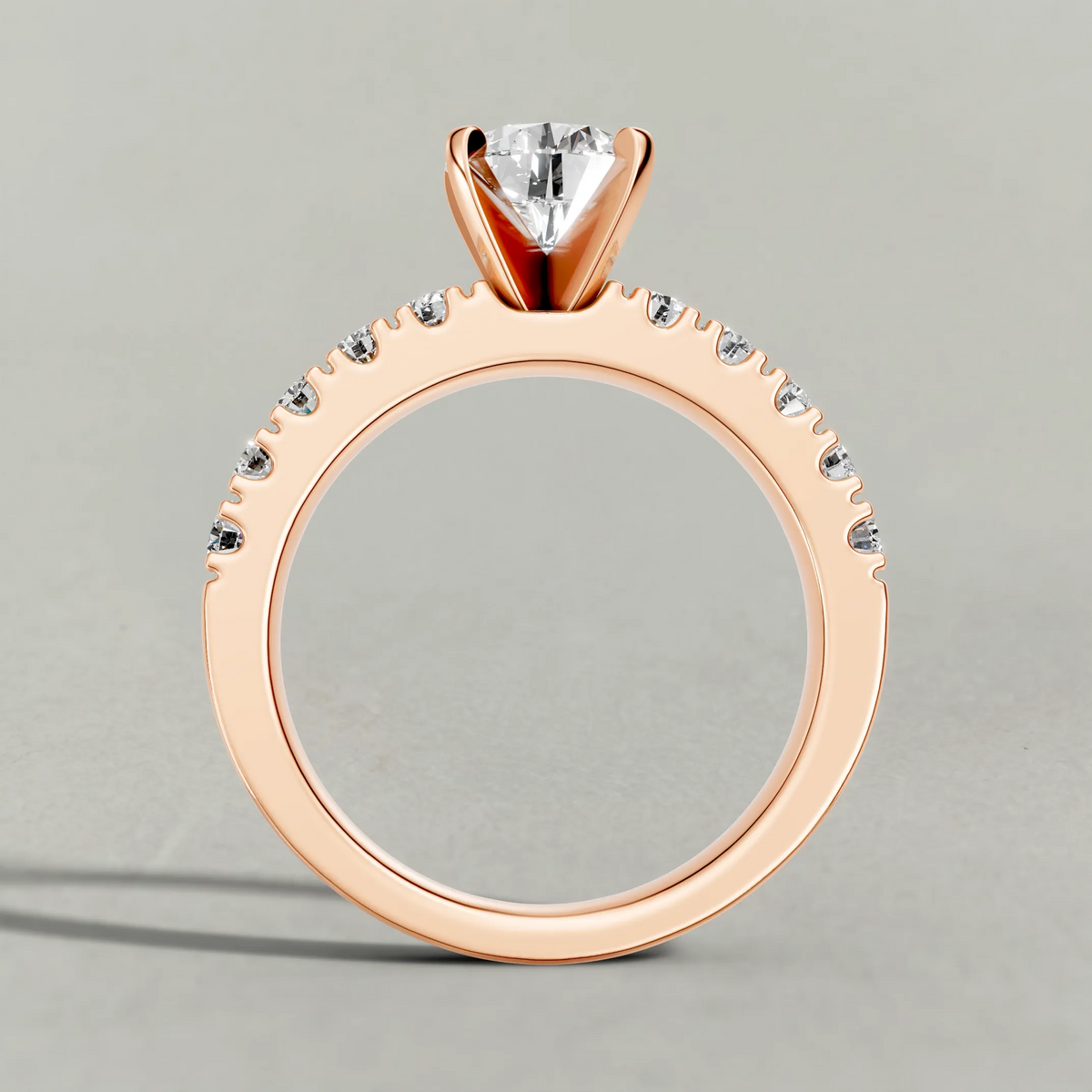 U-Prong Diamond Shoulder Engagement Ring (70695) in Rose Gold from front angle