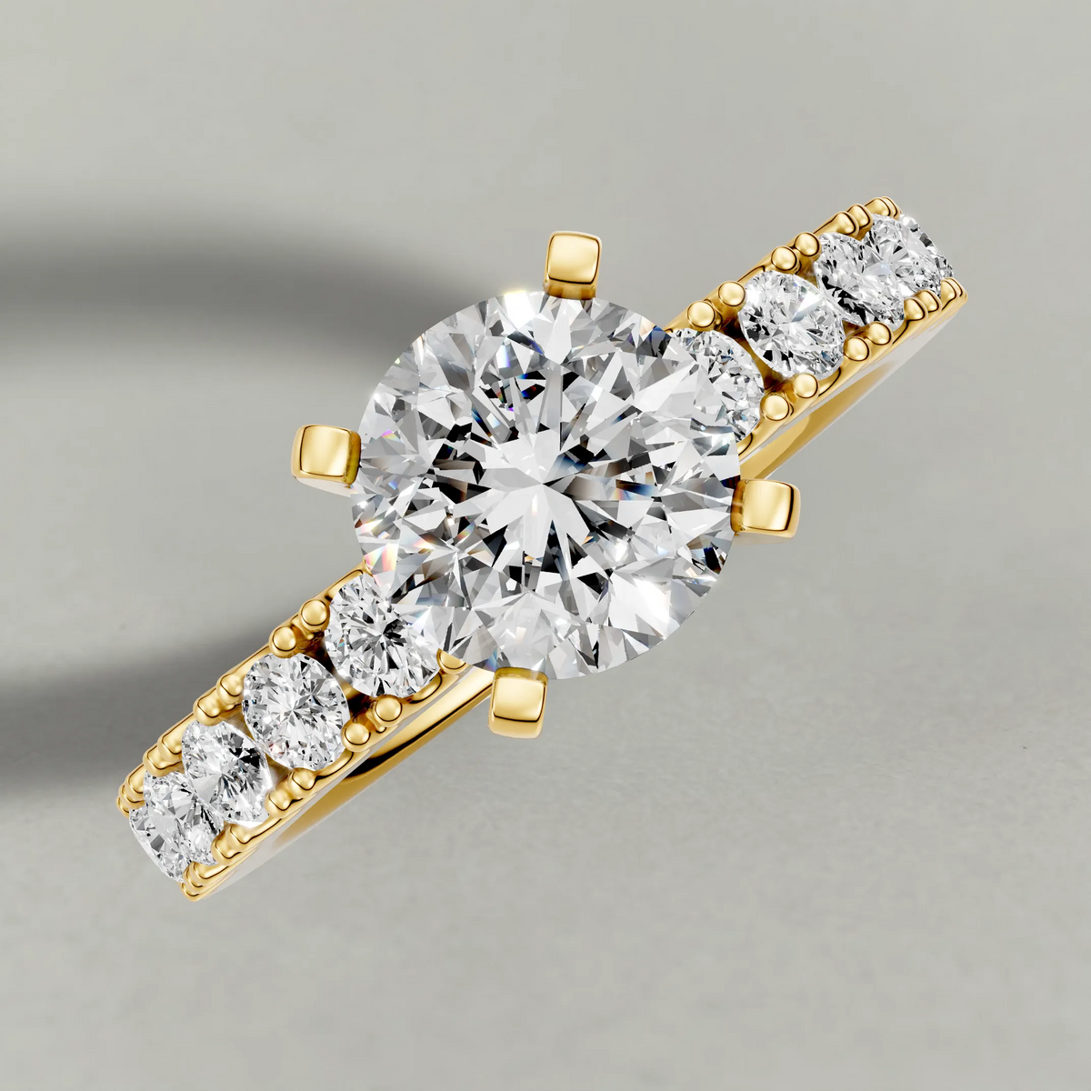 U-Prong Diamond Shoulder Engagement Ring (70695) in Yellow Gold from top 3/4 angle