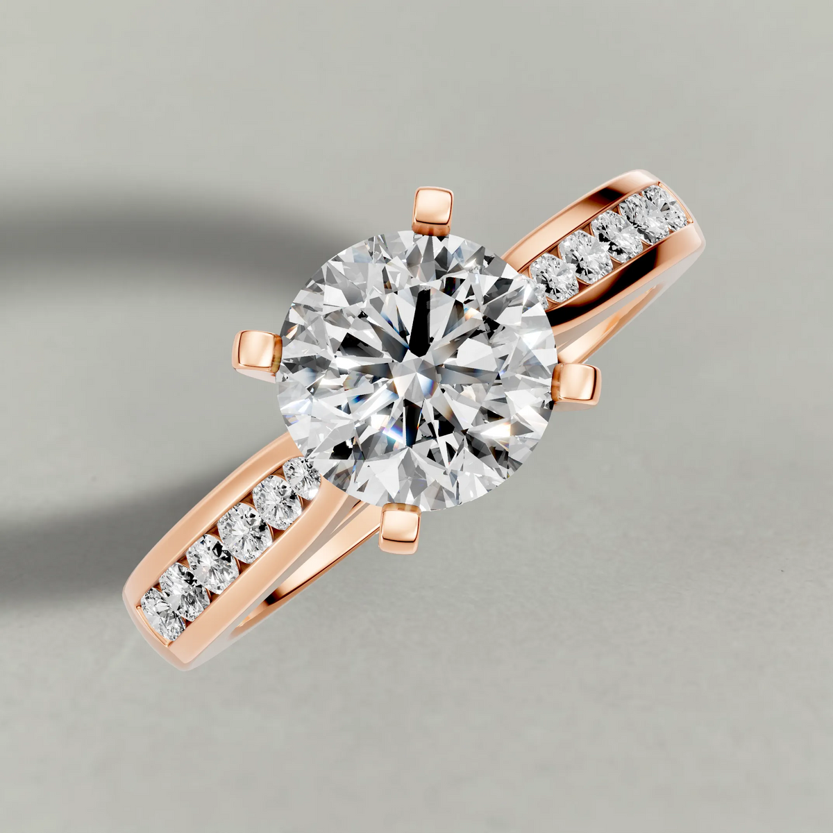 Channel-Set Engagement Ring (70809) in Rose Gold from top 3/4 angle