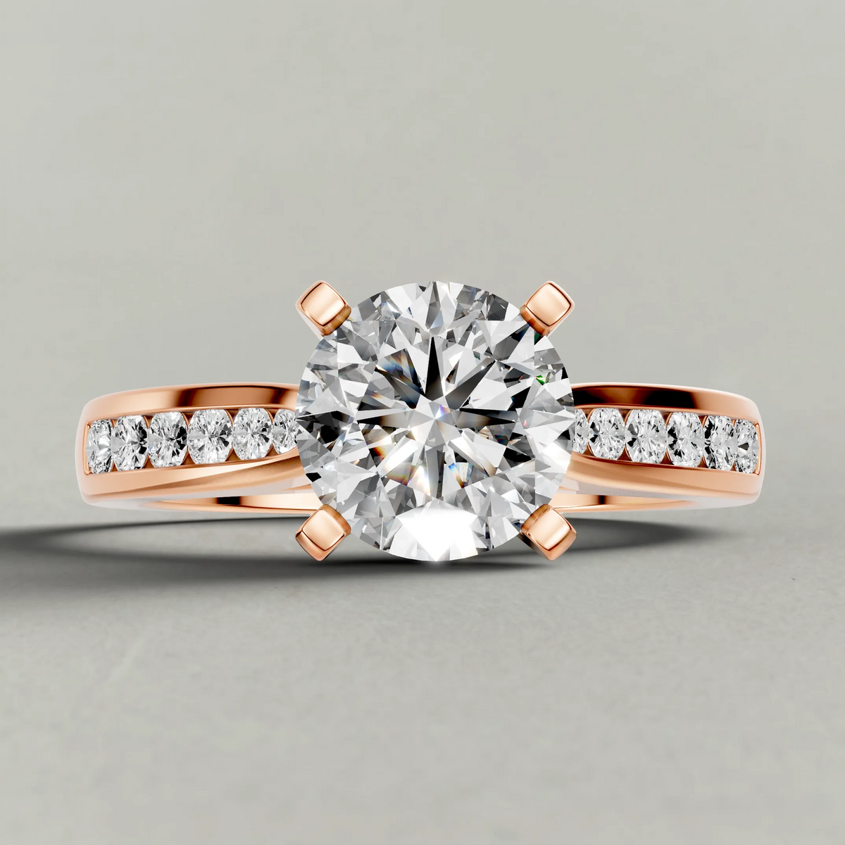 Channel-Set Engagement Ring (70809) in Rose Gold zoomed in on diamond