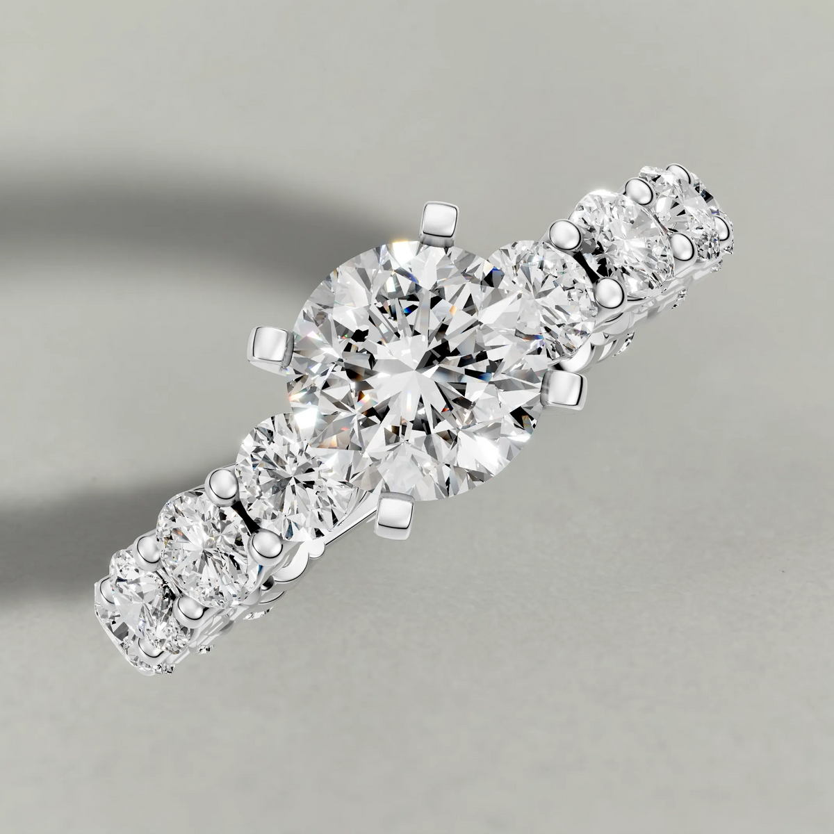 Graduated Diamond Band Engagement Ring (70856) in White Gold from top 3/4 angle