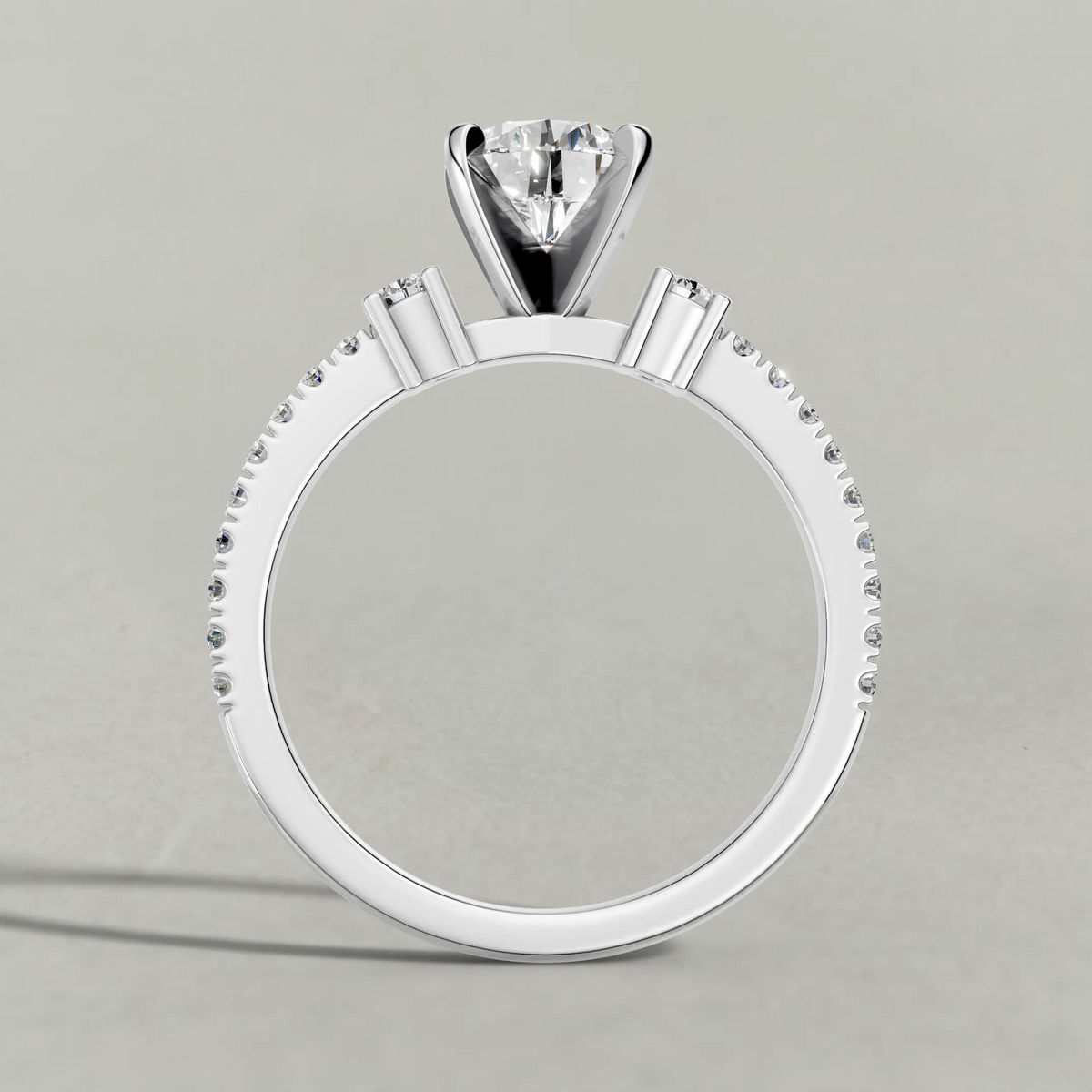 Three-Stone Pavé Engagement Ring (70857) in Platinum from front angle