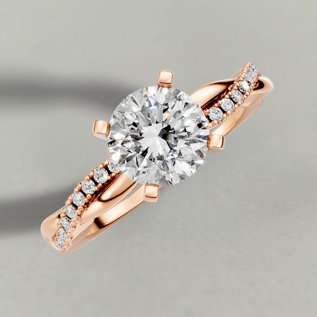Pavé Twist Engagement Ring (70864) in Rose Gold from top 3/4 angle
