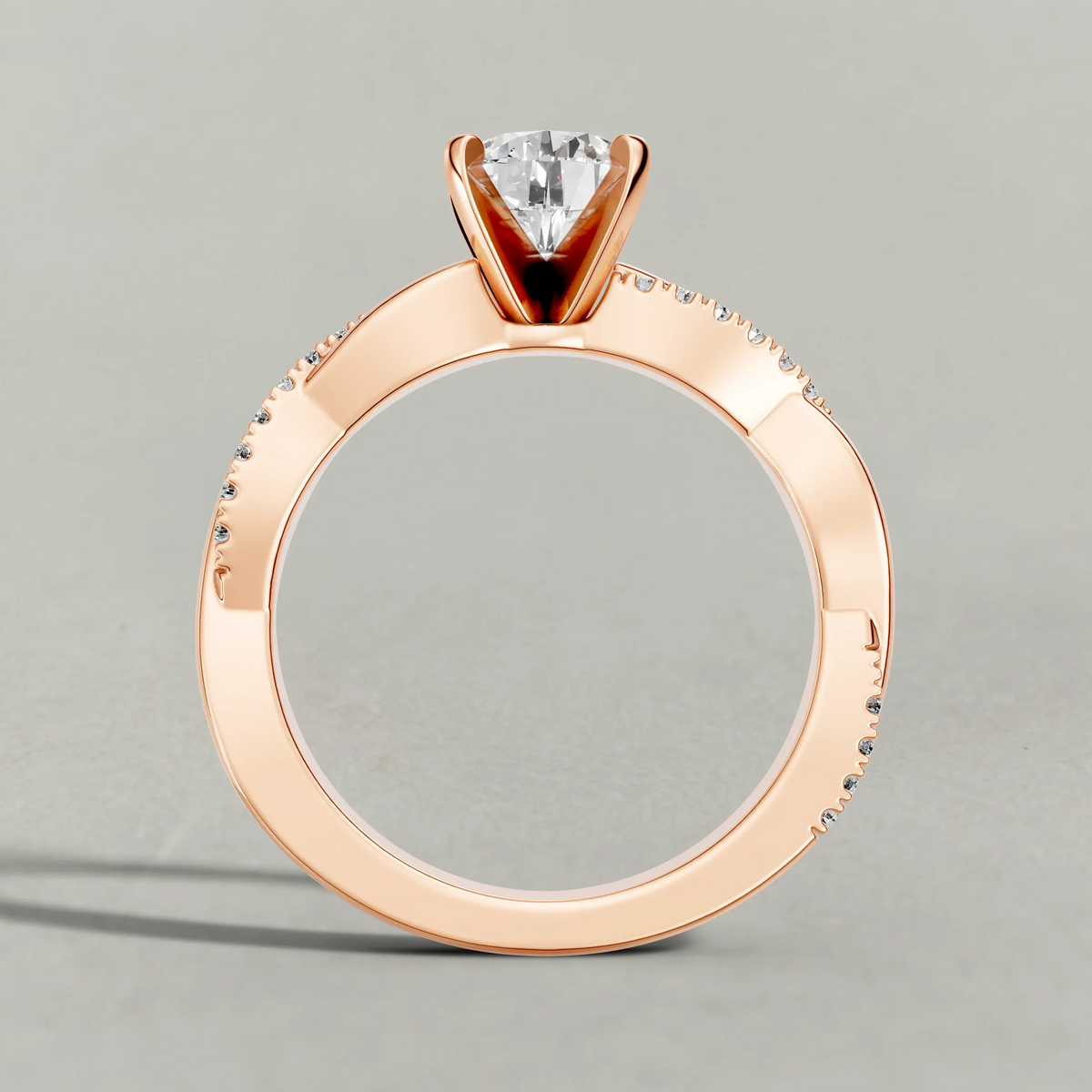 Pavé Twist Engagement Ring (70864) in Rose Gold from front angle