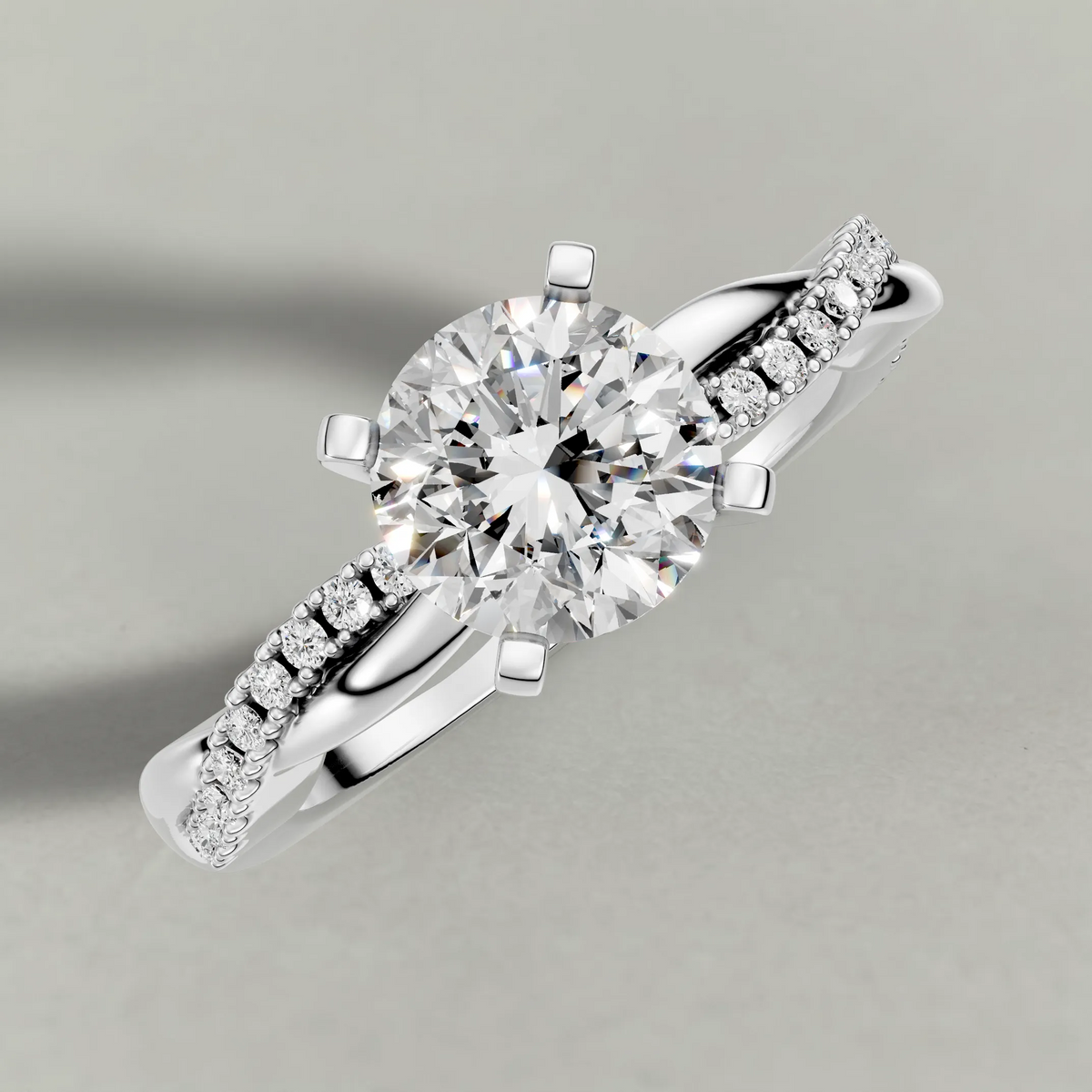 Pavé Twist Engagement Ring (70864) in White Gold from top 3/4 angle