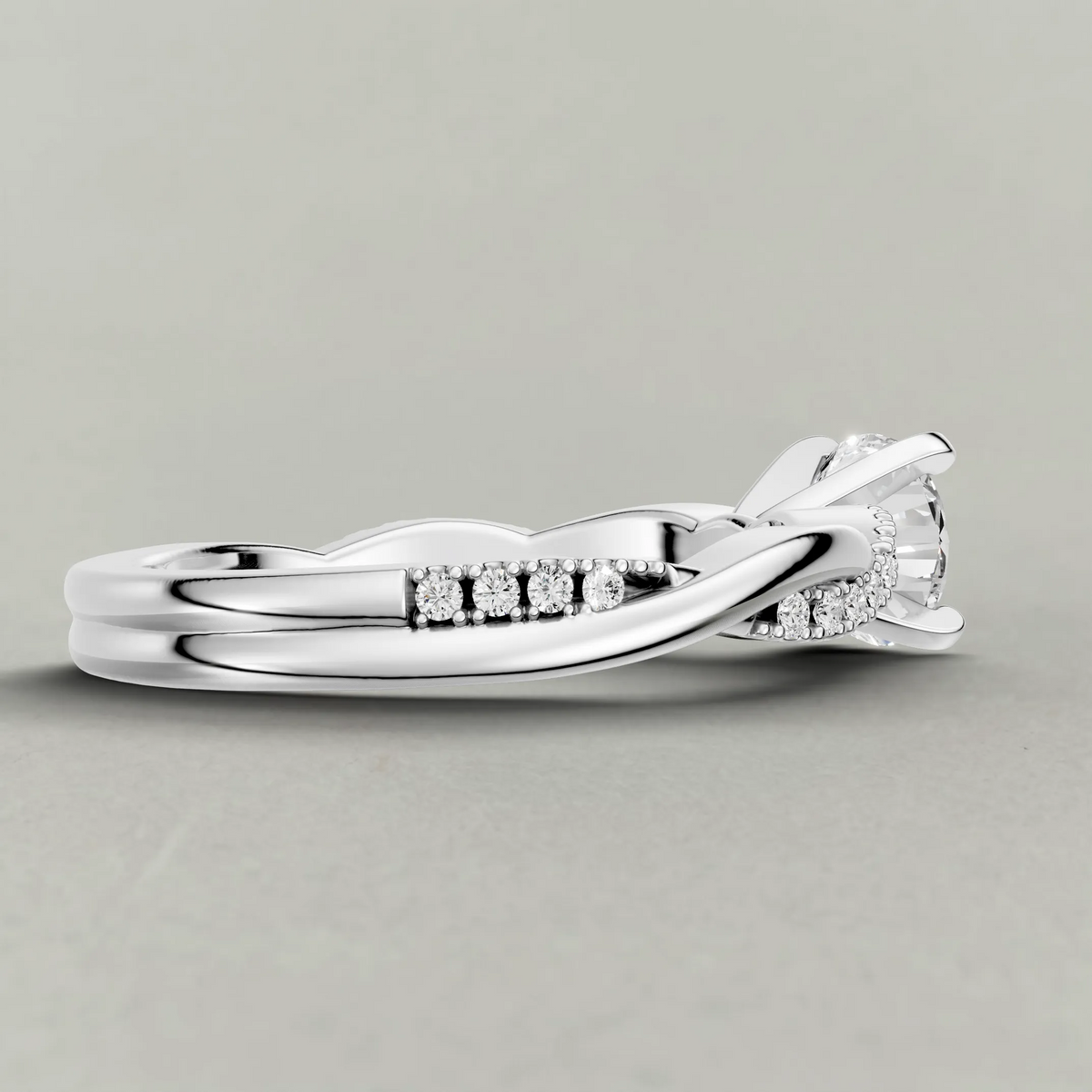 Pavé Twist Engagement Ring (70864) in White Gold from back angle