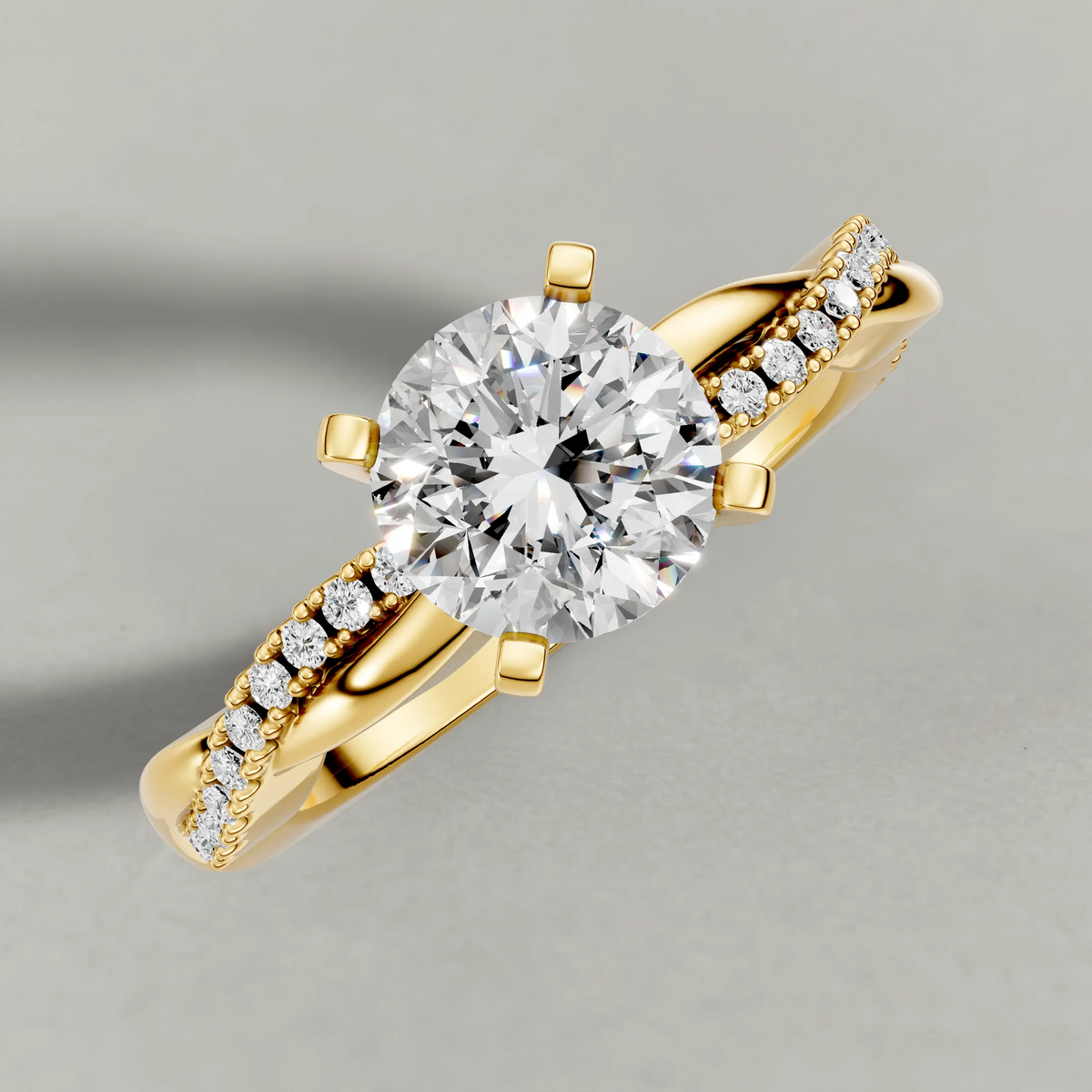Pavé Twist Engagement Ring (70864) in Yellow Gold from top 3/4 angle