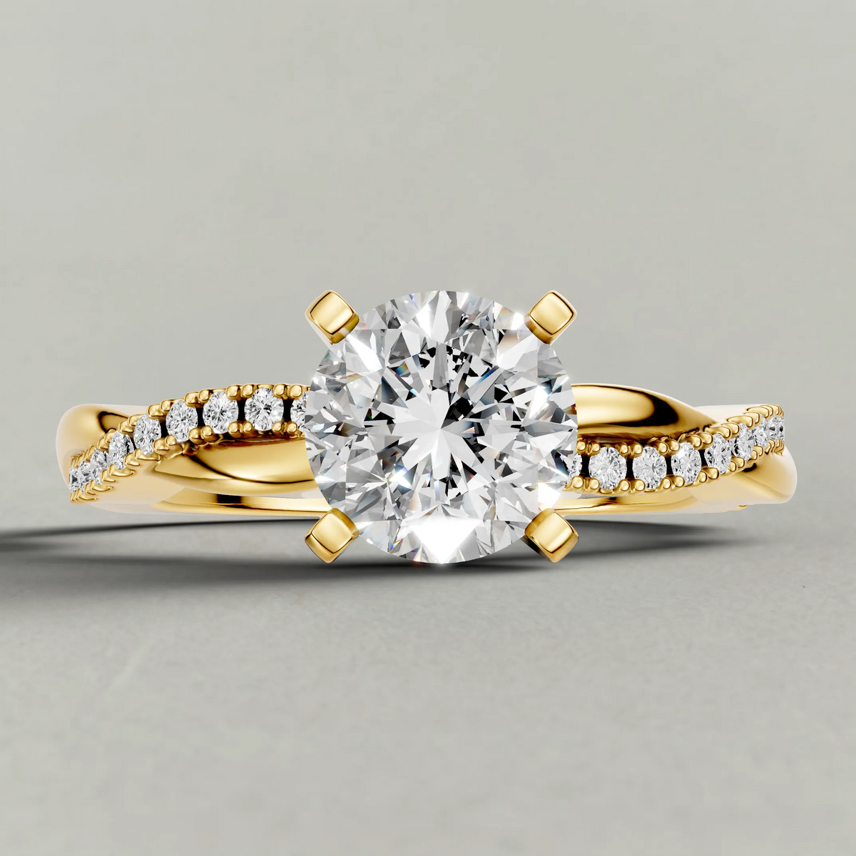 Pavé Twist Engagement Ring (70864) in Yellow Gold zoomed in on diamond