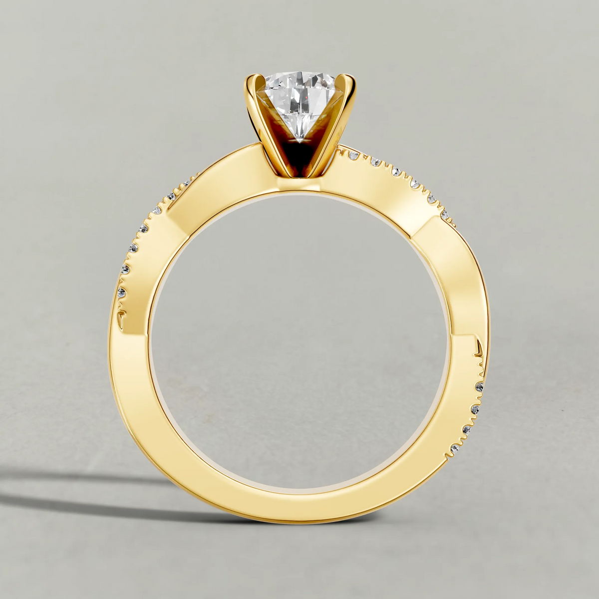 Pavé Twist Engagement Ring (70864) in Yellow Gold from front angle