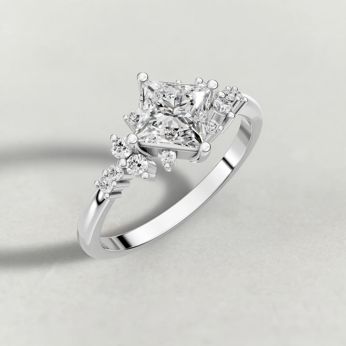 Compass-Set Multi-Stone Engagement Ring (70868) in Platinum from top 3/4 angle