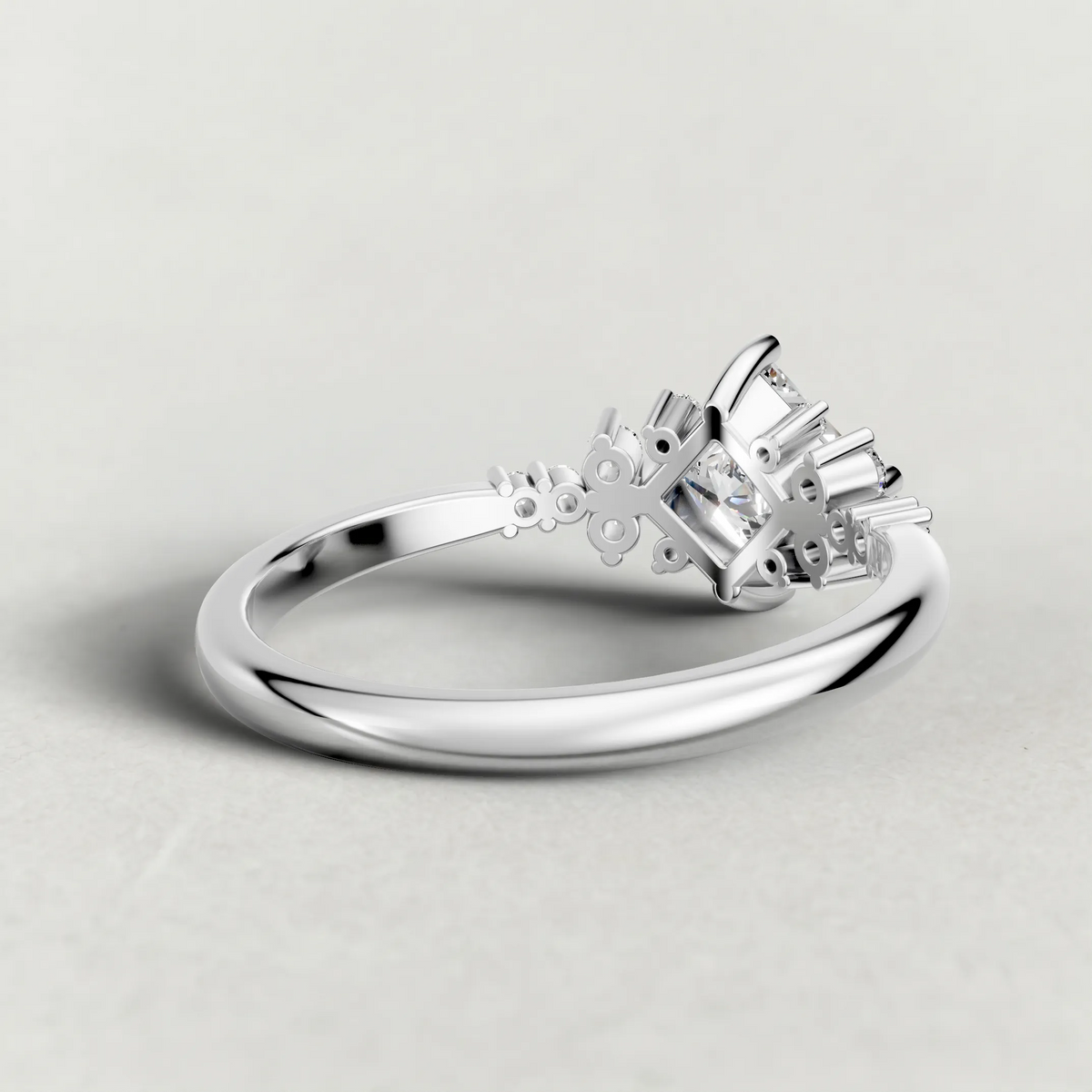 Compass-Set Multi-Stone Engagement Ring (70868) in Platinum from back angle