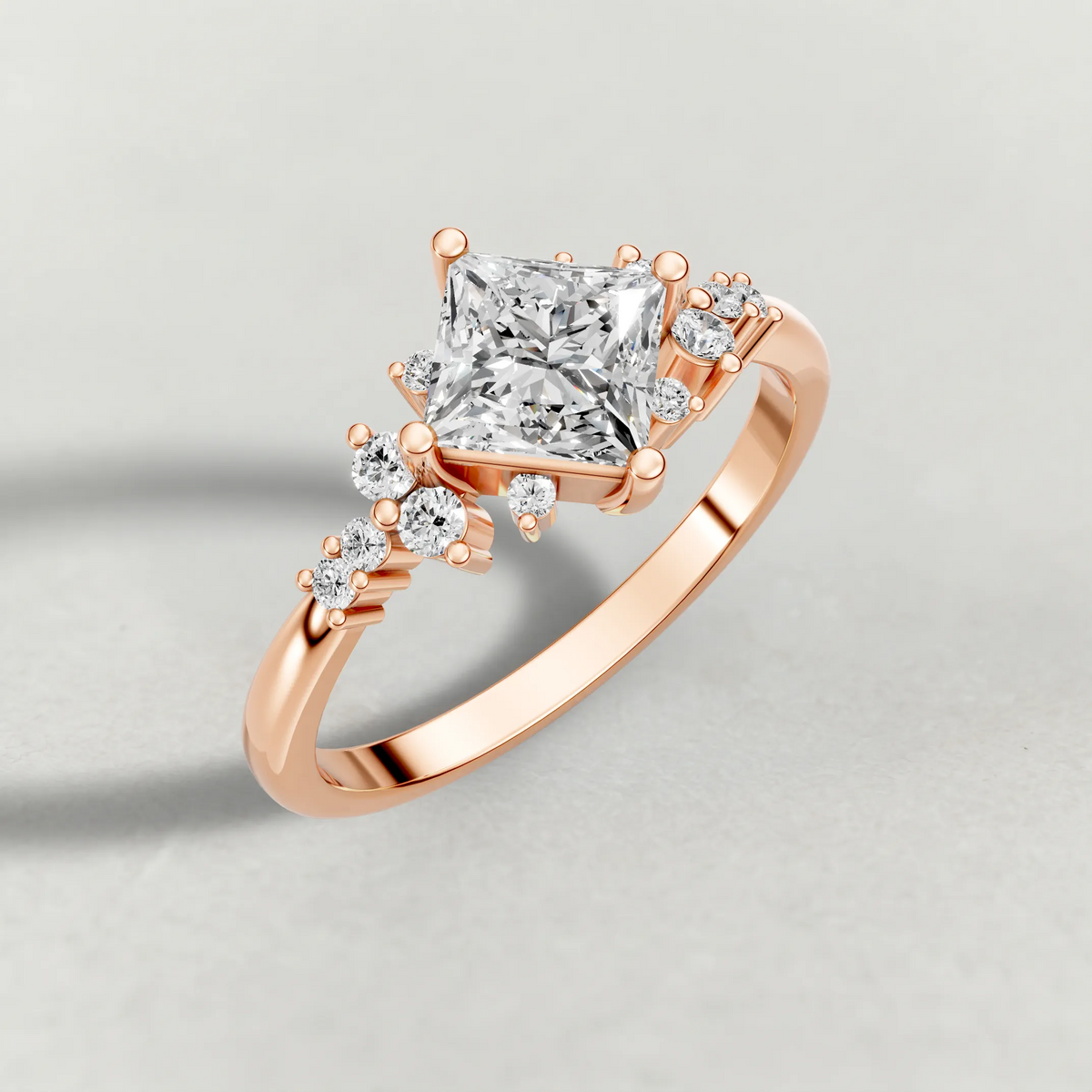 Compass-Set Multi-Stone Engagement Ring (70868) in Rose Gold from top 3/4 angle