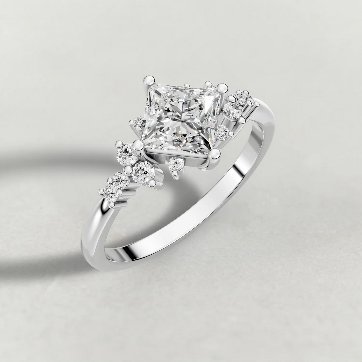 Compass-Set Multi-Stone Engagement Ring (70868) in White Gold from top 3/4 angle
