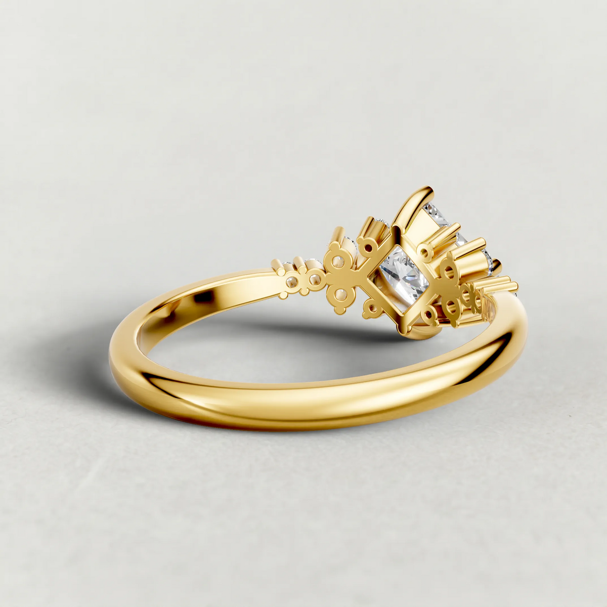 Compass-Set Multi-Stone Engagement Ring (70868) in Yellow Gold from back angle