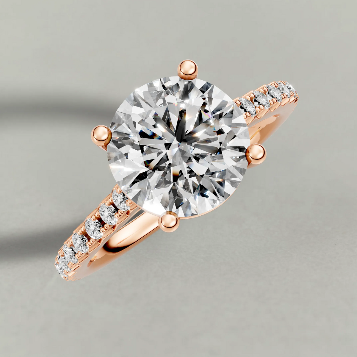 Four-Prong Pavé Band Engagement Ring (70872) in Rose Gold from top 3/4 angle