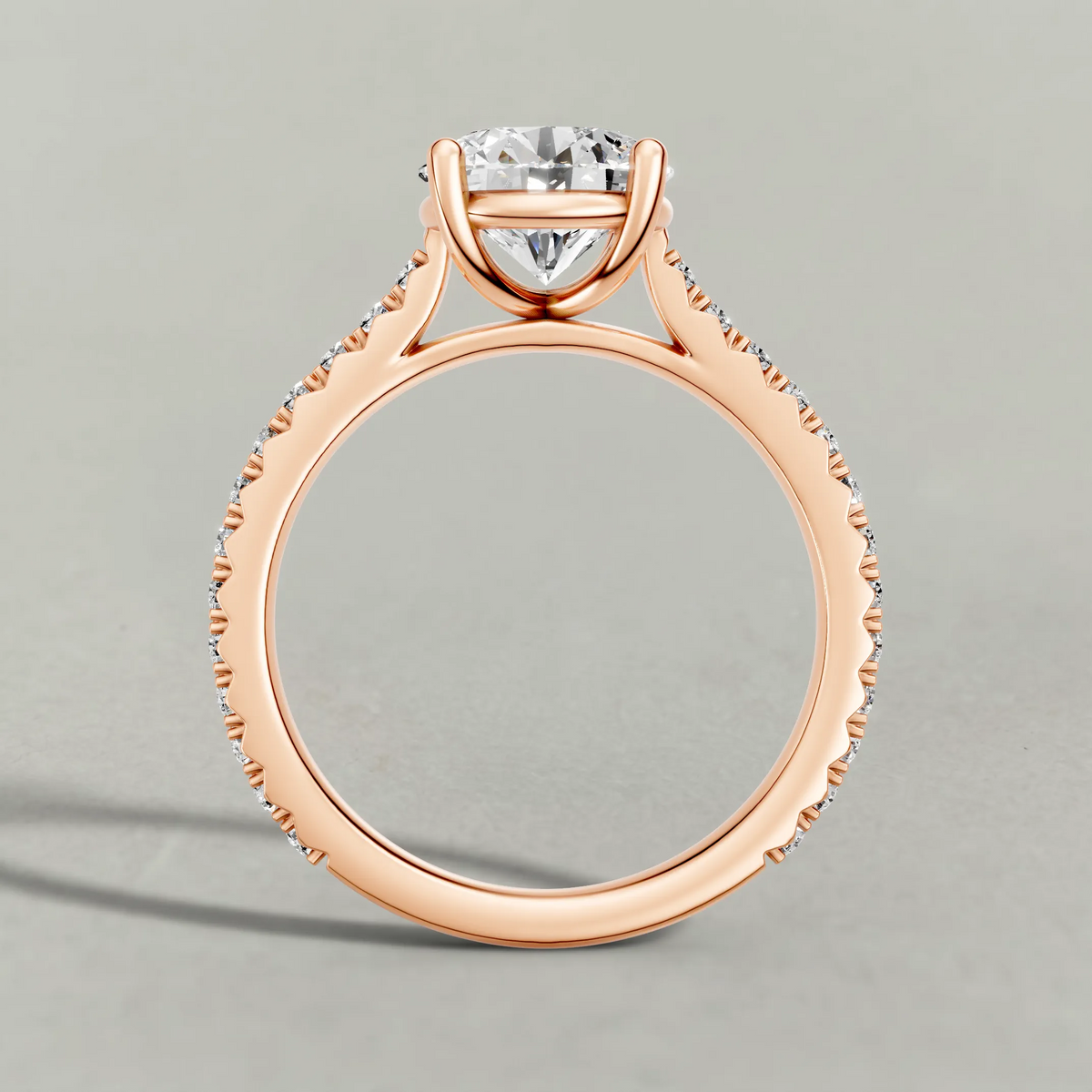 Four-Prong Pavé Band Engagement Ring (70872) in Rose Gold from front angle