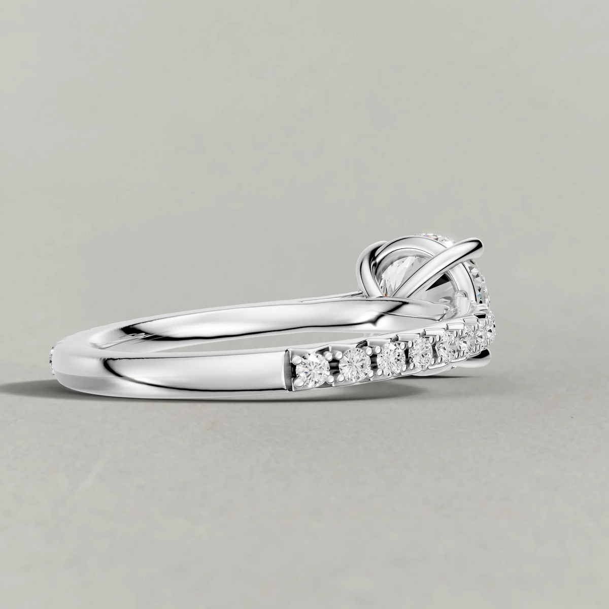 Four-Prong Pavé Band Engagement Ring (70872) in White Gold from back angle