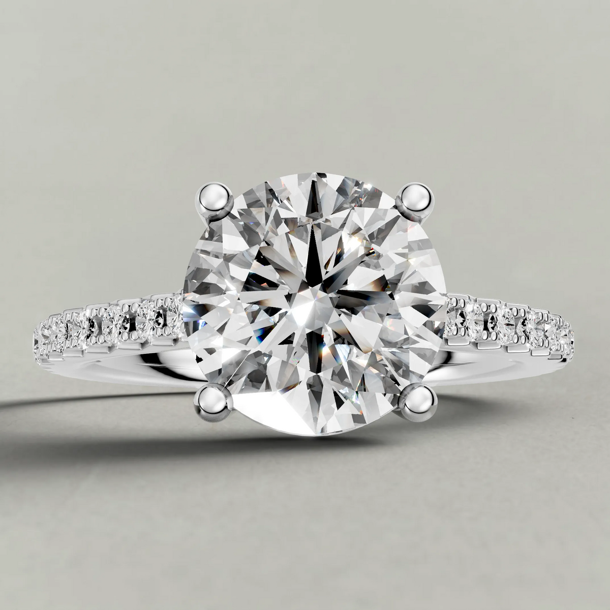 Four-Prong Pavé Band Engagement Ring (70872) in White Gold zoomed in on diamond