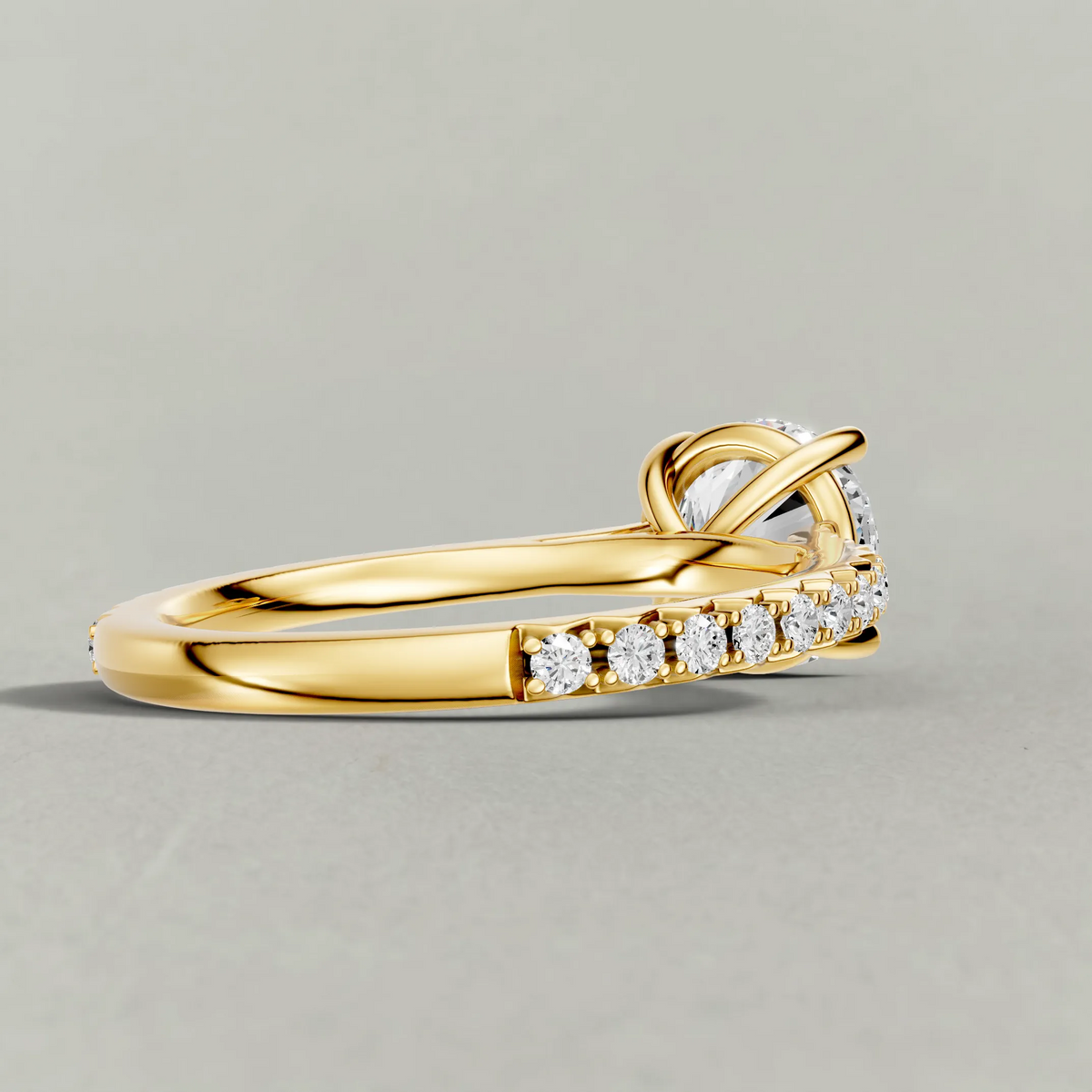 Four-Prong Pavé Band Engagement Ring (70872) in Yellow Gold from back angle