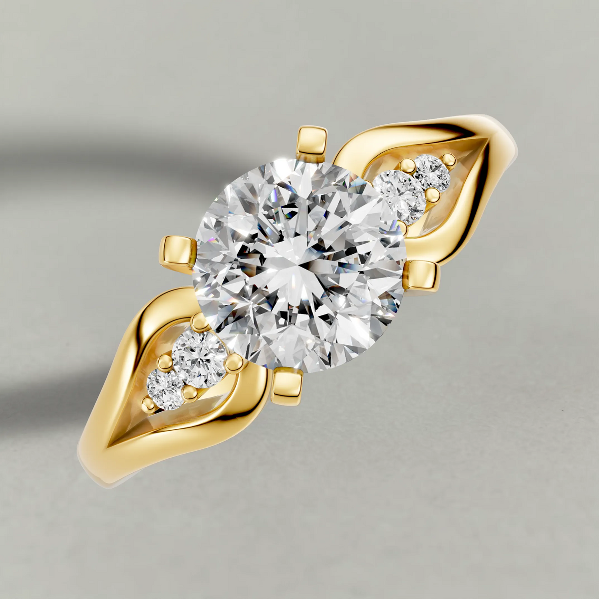 Double Halo Split-Shank Engagement Ring (70873) in Yellow Gold from top 3/4 angle