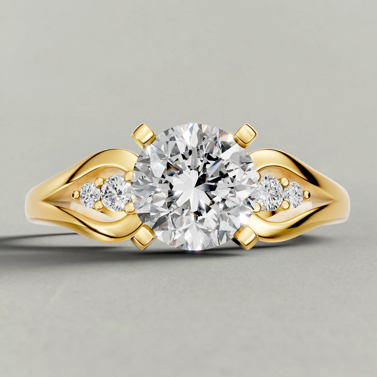 Double Halo Split-Shank Engagement Ring (70873) in Yellow Gold zoomed in on diamond
